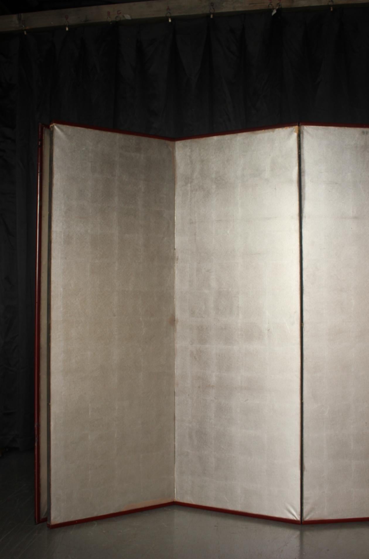 B30 Japanische Antiquitäten 6Paneele, Silberpapier, Folding Screen, rotgerahmt im Angebot 5