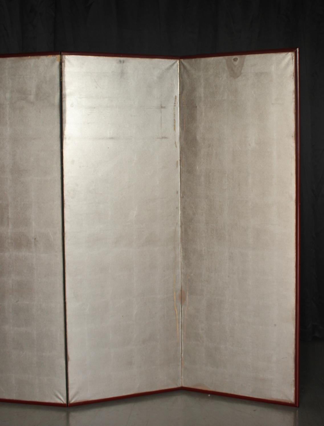 B30 Japanische Antiquitäten 6Paneele, Silberpapier, Folding Screen, rotgerahmt im Angebot 7
