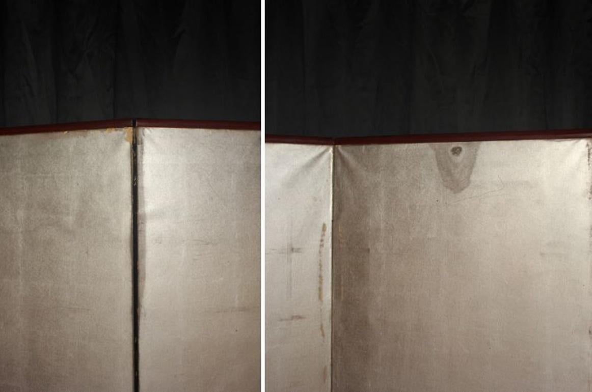 B30 Japanische Antiquitäten 6Paneele, Silberpapier, Folding Screen, rotgerahmt im Angebot 9