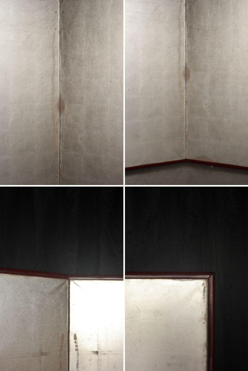 B30 Japanische Antiquitäten 6Paneele, Silberpapier, Folding Screen, rotgerahmt im Angebot 11