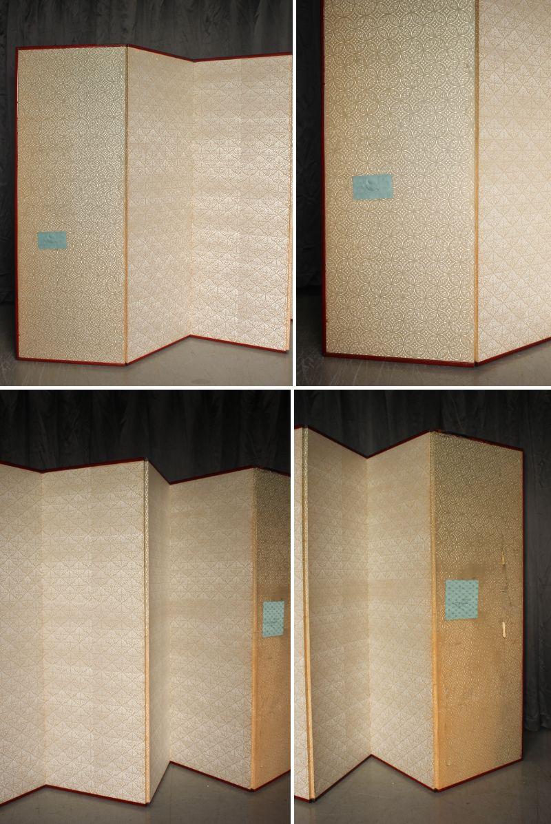 B30 Japanische Antiquitäten 6Paneele, Silberpapier, Folding Screen, rotgerahmt im Angebot 13