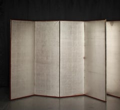 B30 Japanese Antiques 6panels, Silver Paper, folding Screen, red-rimmed