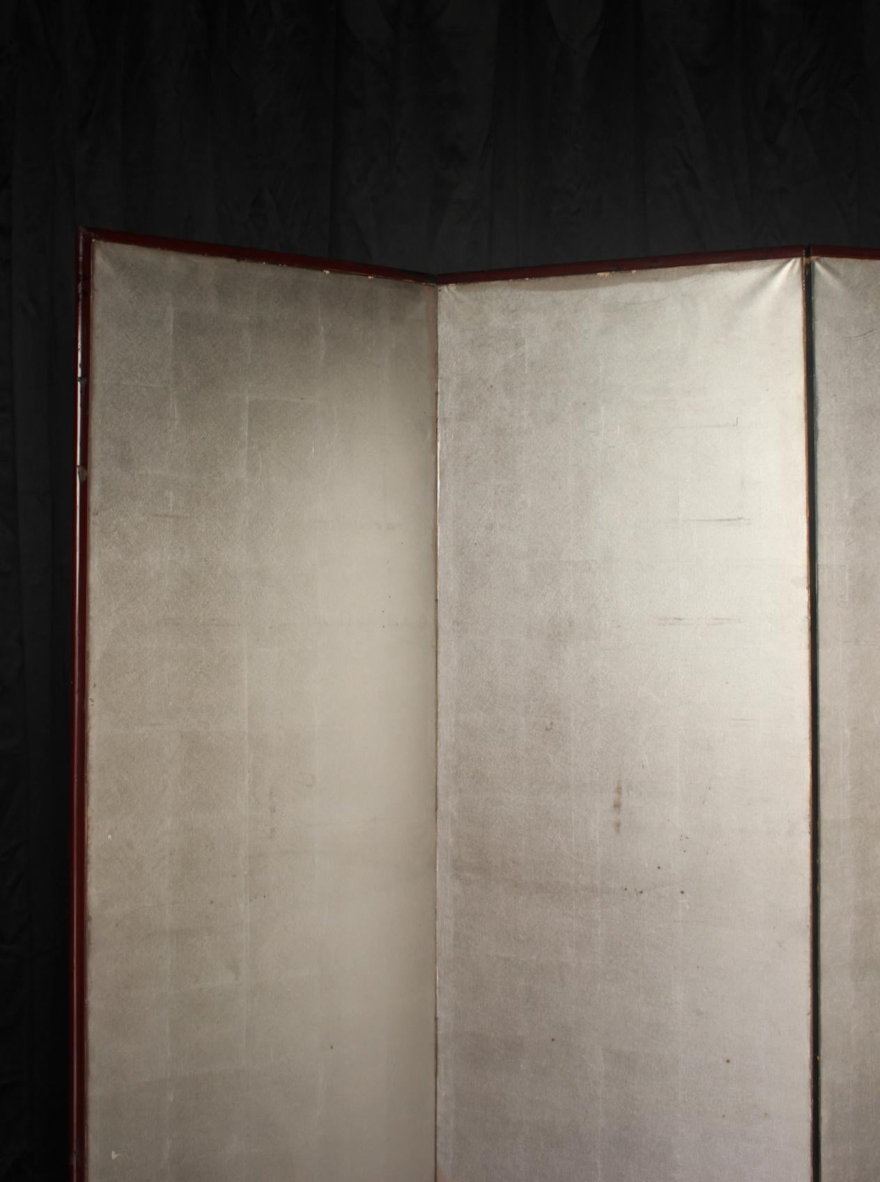 B30 Japanische Antiquitäten 6Paneele, Silberpapier, Folding Screen, rotgerahmt im Zustand „Relativ gut“ im Angebot in Niiza, JP