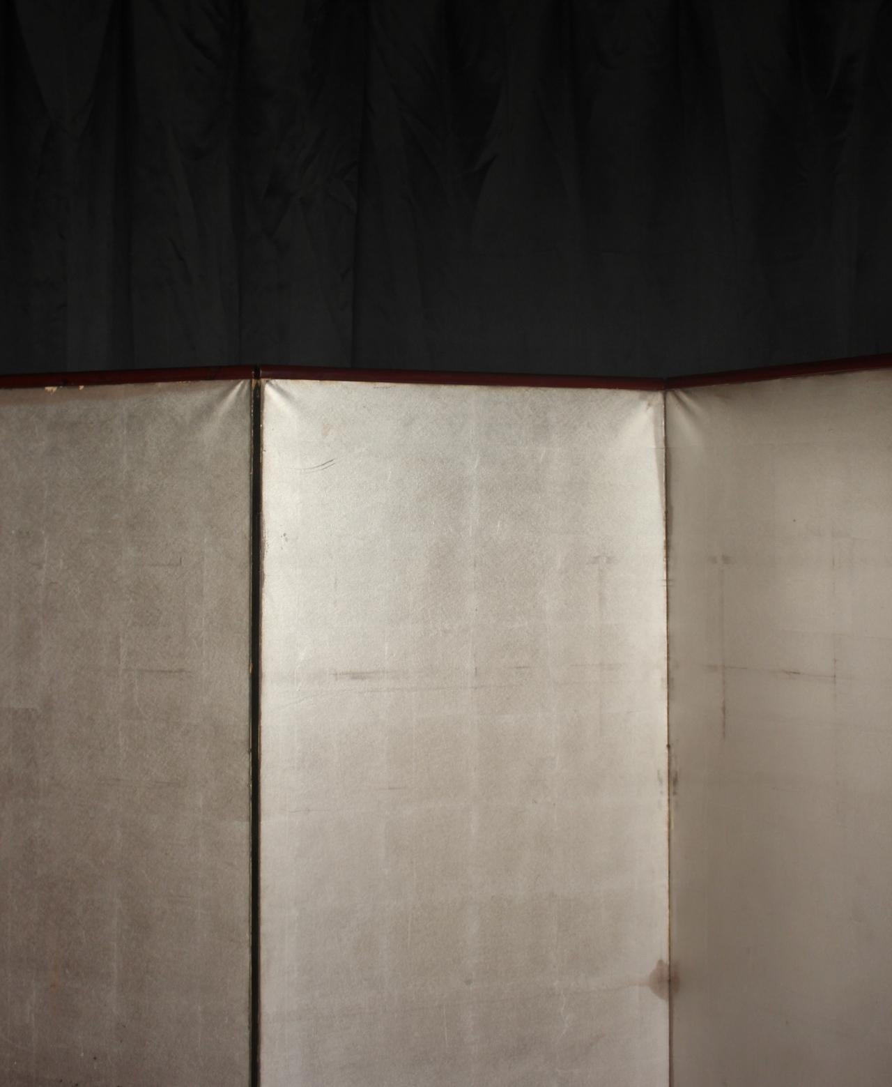B30 Japanische Antiquitäten 6Paneele, Silberpapier, Folding Screen, rotgerahmt im Angebot 1