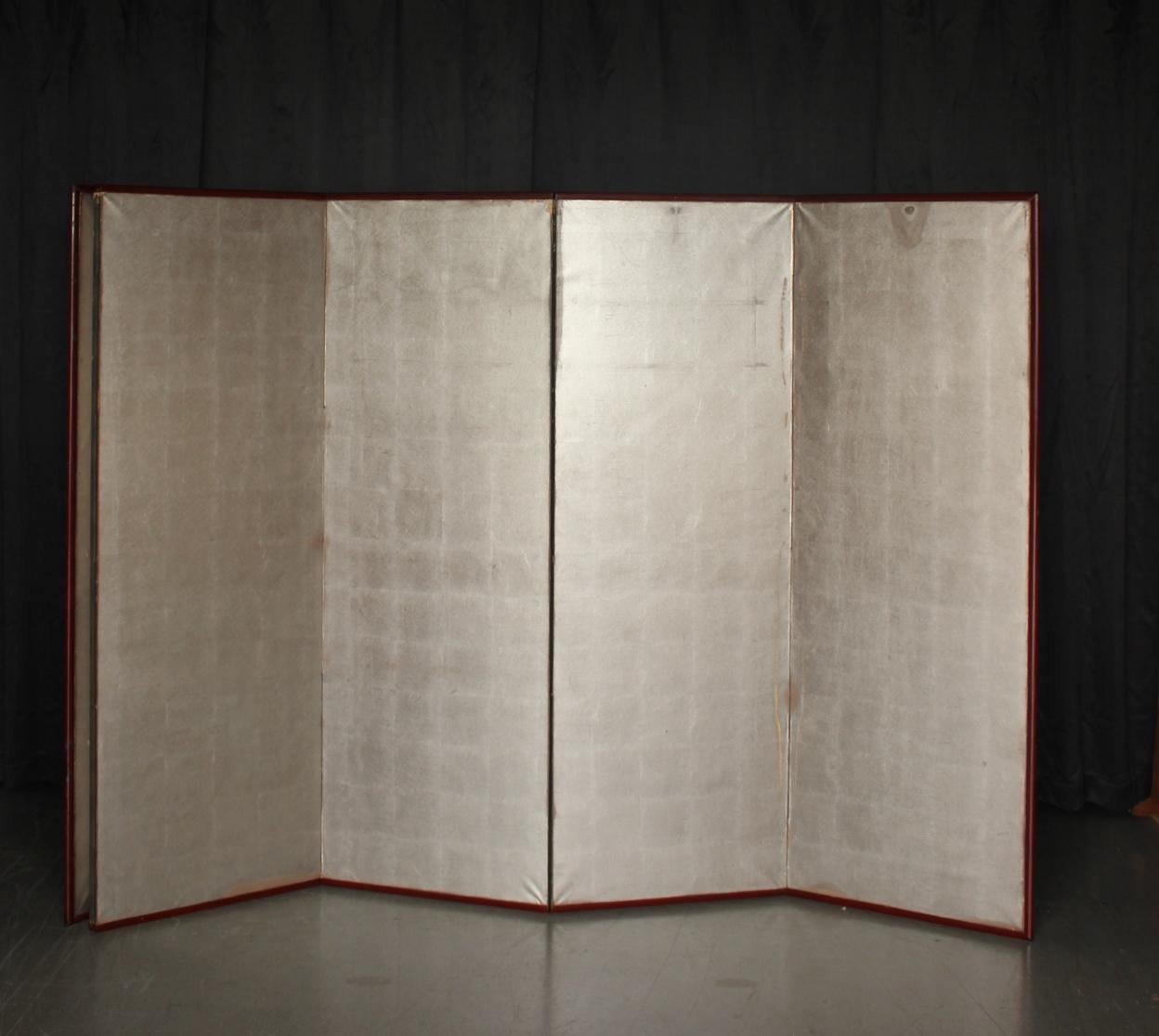 B30 Japanische Antiquitäten 6Paneele, Silberpapier, Folding Screen, rotgerahmt im Angebot 4