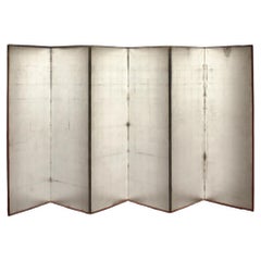B30 Japanese Antiques 6panels, Silver Paper, folding Screen, red-rimmed