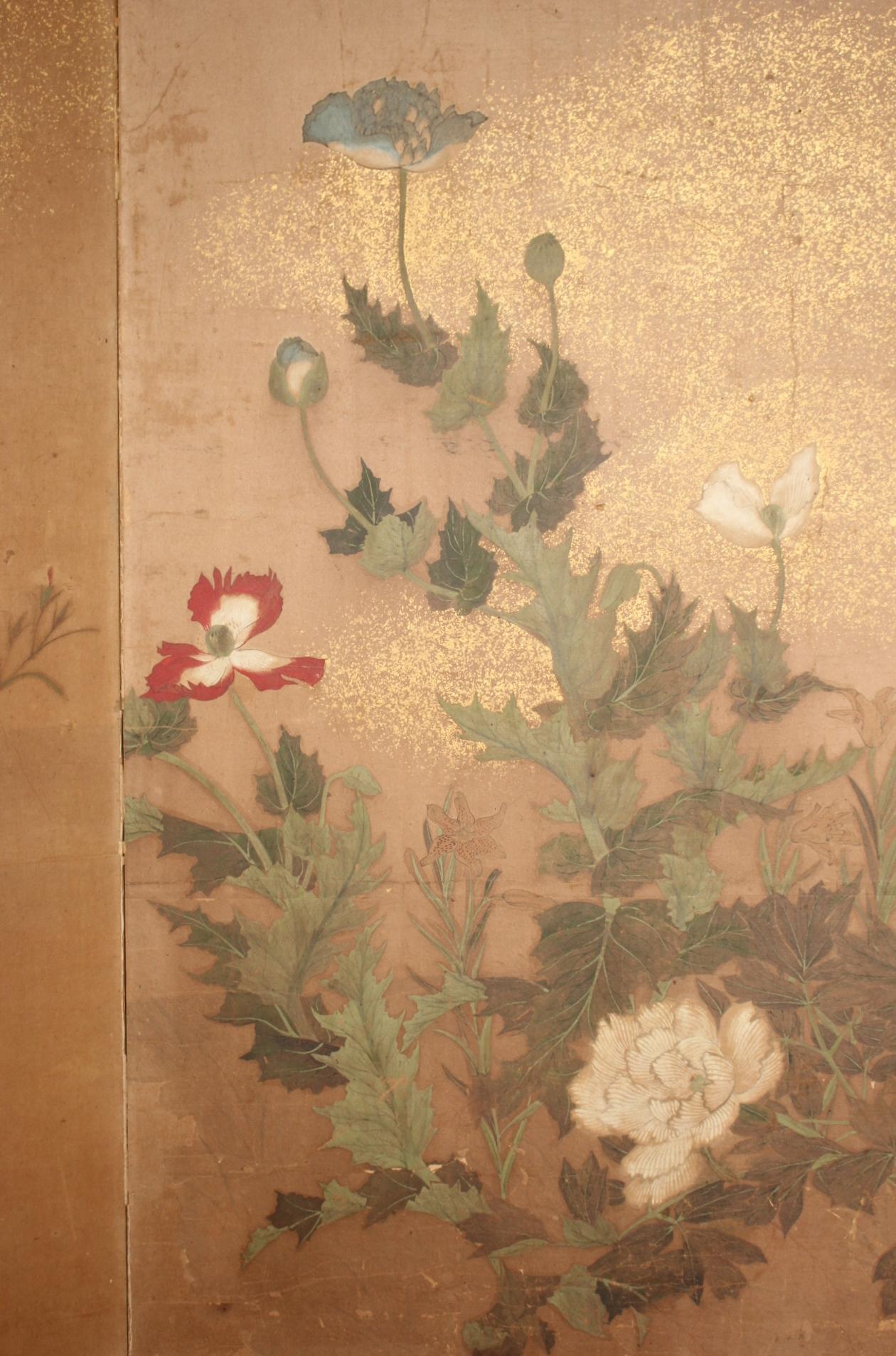 B31 Japanische Antiquitäten 2Tafeln, Papier, Foldes Bildschirm mit Blume im Angebot 5