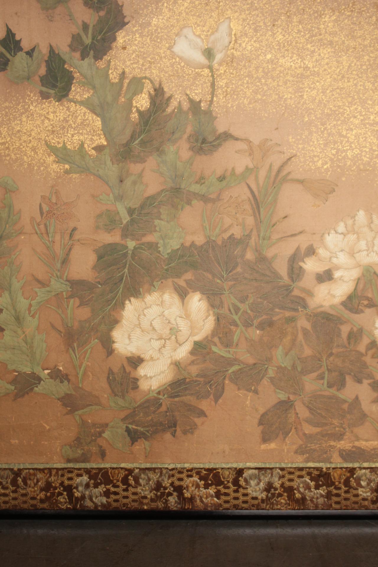 B31 Japanische Antiquitäten 2Tafeln, Papier, Foldes Bildschirm mit Blume im Angebot 6