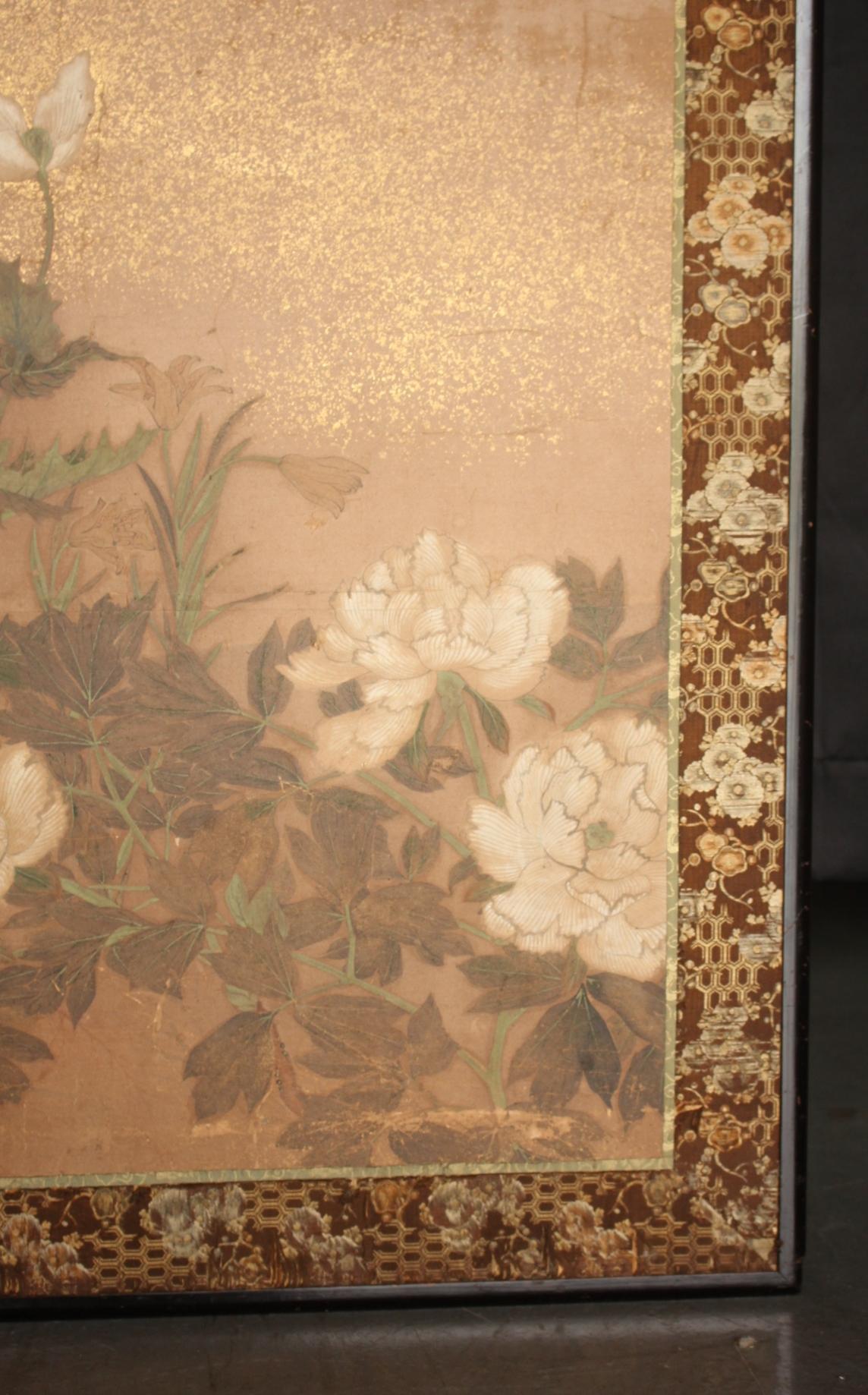 B31 Japanische Antiquitäten 2Tafeln, Papier, Foldes Bildschirm mit Blume im Angebot 7