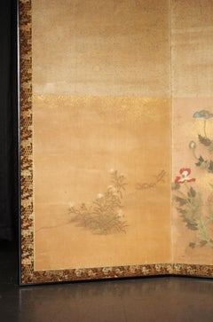 B31 Japanese Antiques 2panels, paper, folding Screen with flower