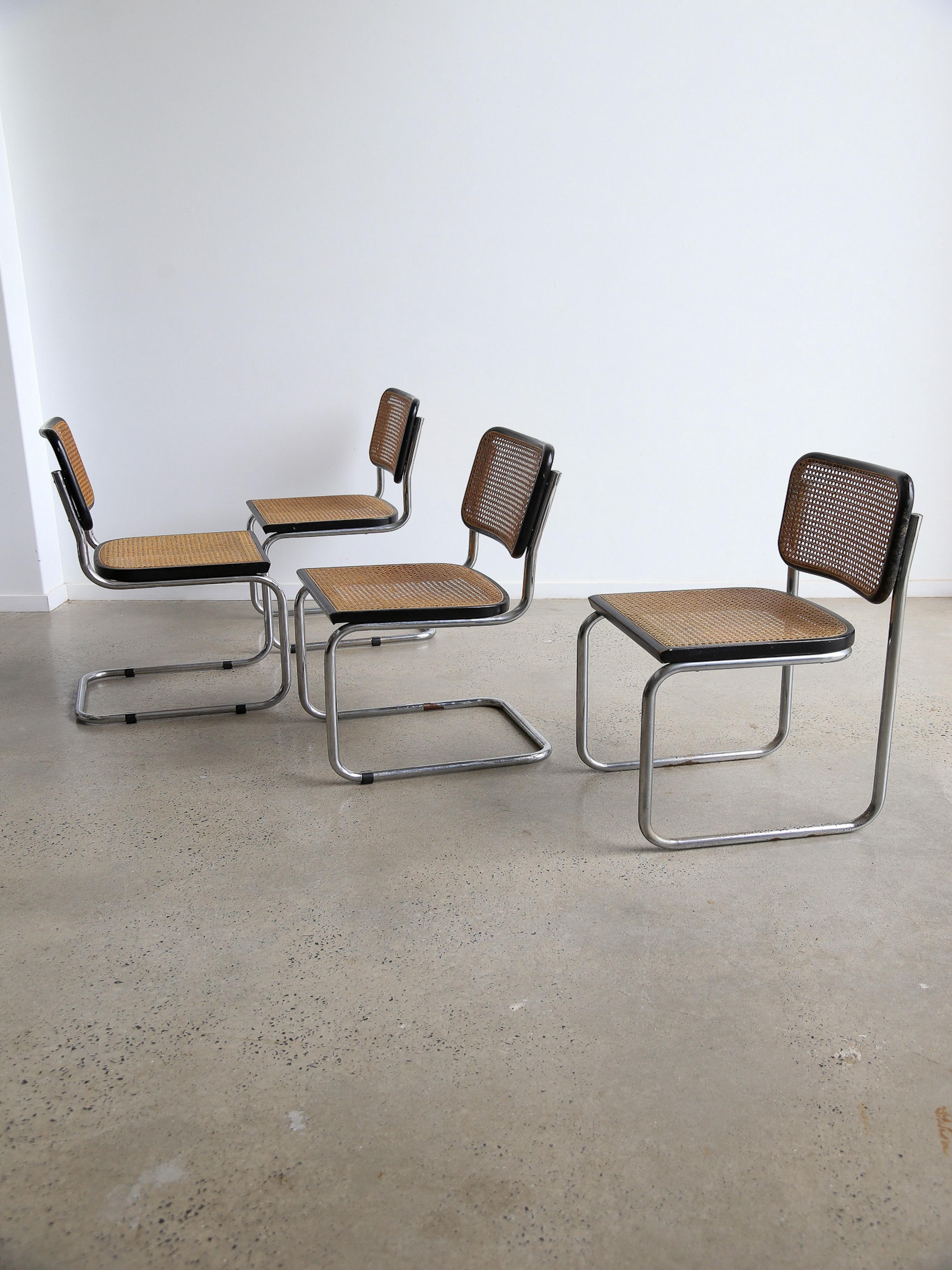 The chairs showcase a cantilevered design, a signature element of Marcel Breuer’s work, giving a floating appearance without traditional legs. Named after Breuer’s daughter Francesca, the Cesca chair is a timeless blend of modernist aesthetics and