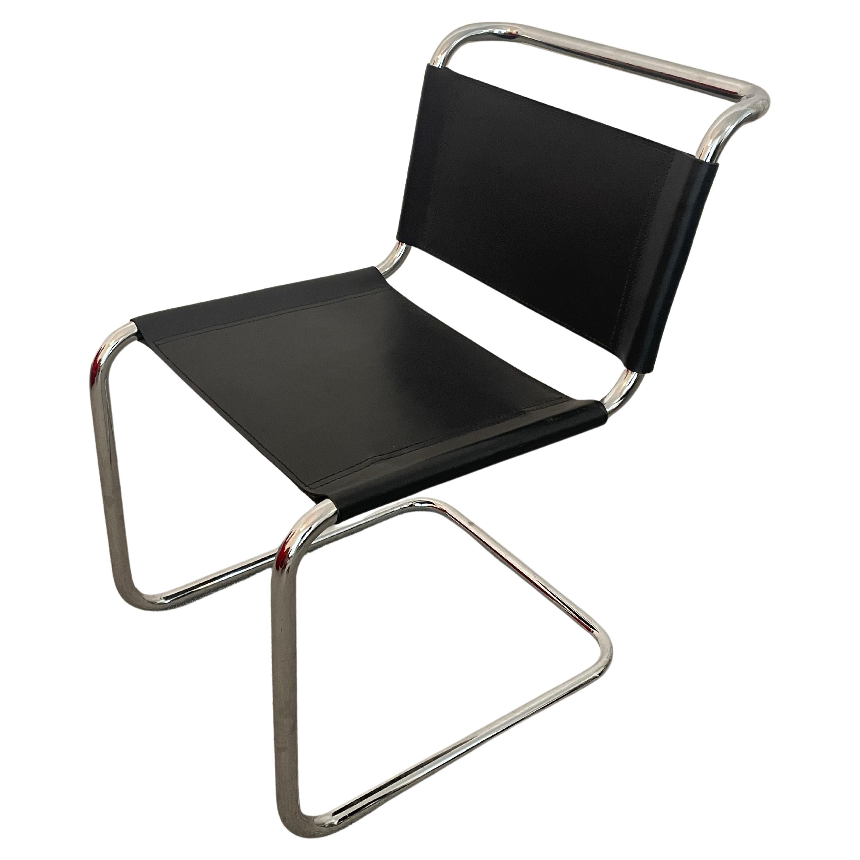 B33 Black Leather Cantilevered Chair by Marcel Breuer