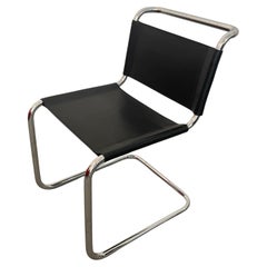 B33 Black Leather Cantilevered Chair by Marcel Breuer