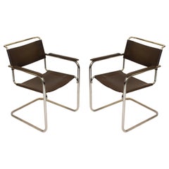 B34 Bauhaus Leather Arm Chairs by Marcel Breuer, Pair