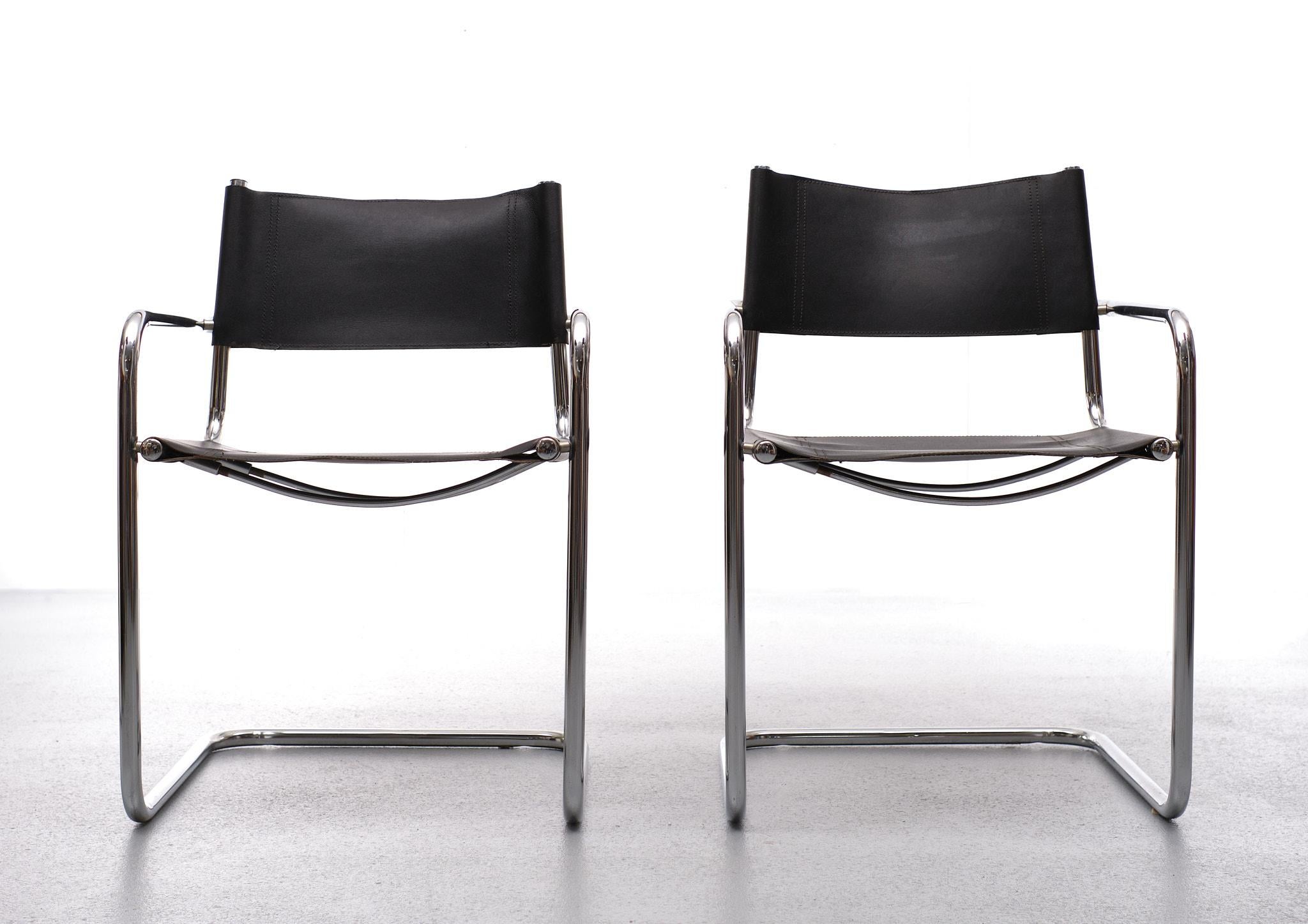 Pair of iconic B34 chairs was made in Italy in the ’80s. Rare model without leather on armrests. Very good seating comfort. Marcel Breuer design.

Very good vintage condition.



