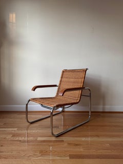 B35 Armchair by Marcel Breuer for Thonet, Steel and Rattan, Circa 1970