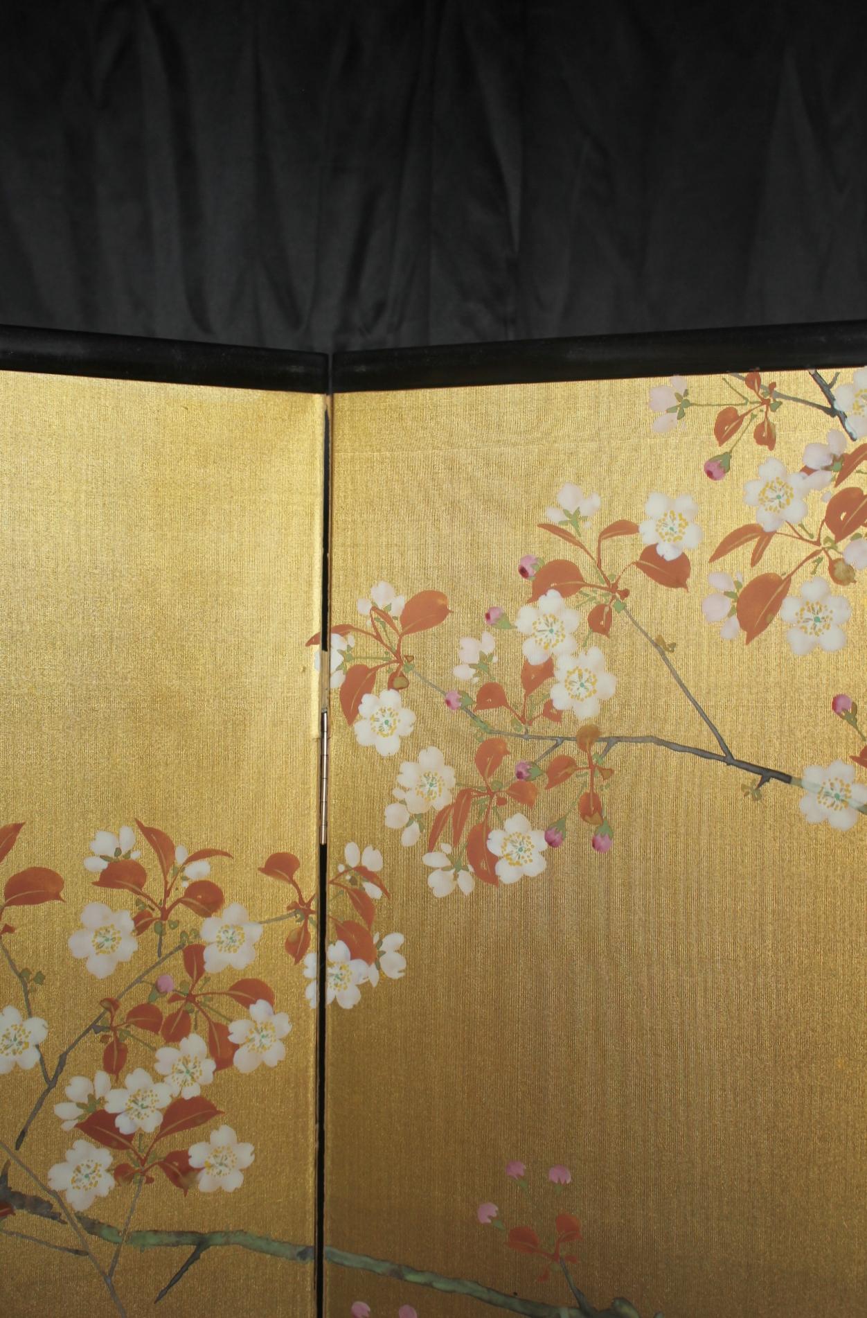 B35 Japanese Antiques Gold background flowers folding screen, 2-panel For Sale 6