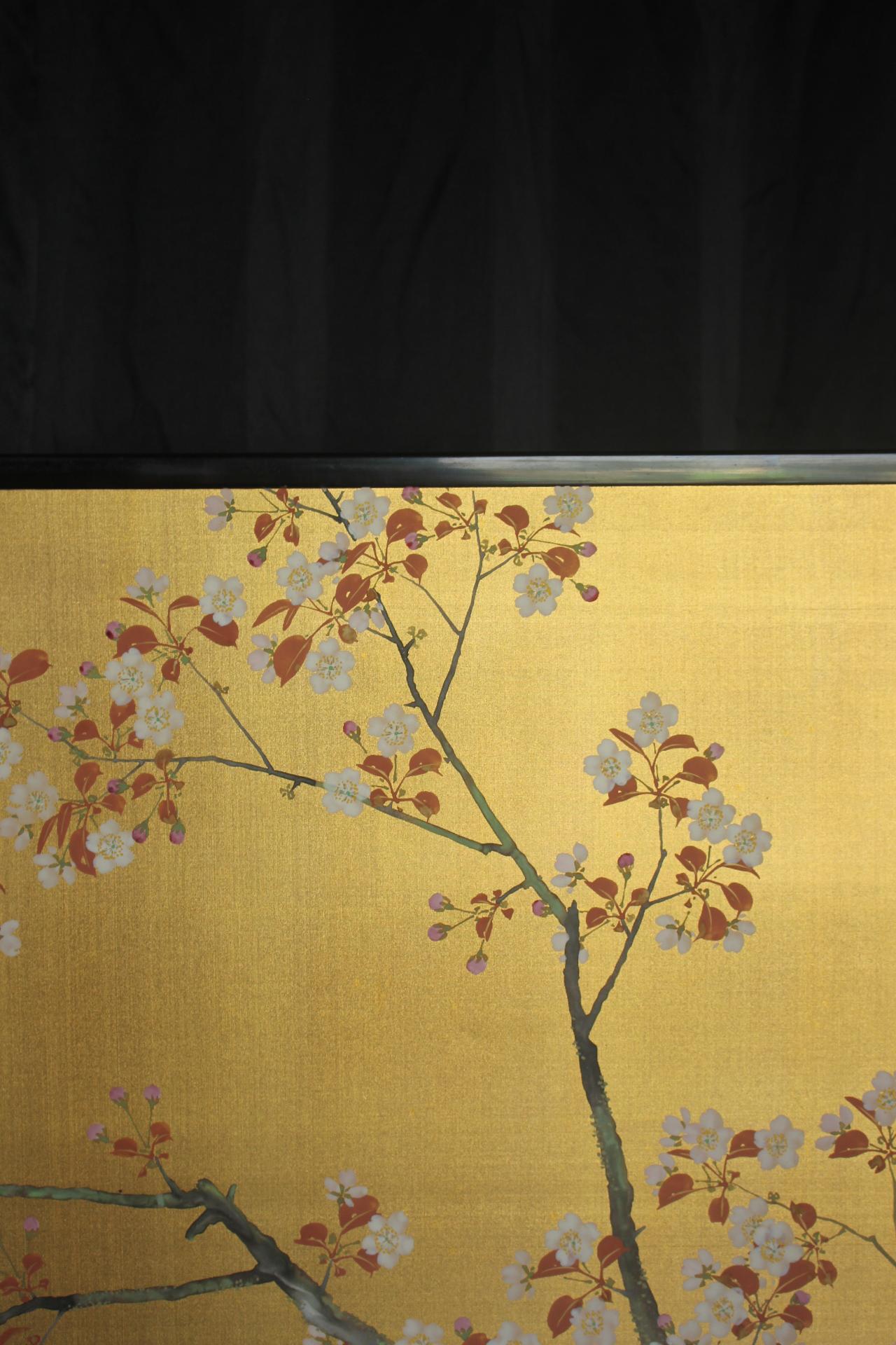 B35 Japanese Antiques Gold background flowers folding screen, 2-panel For Sale 7