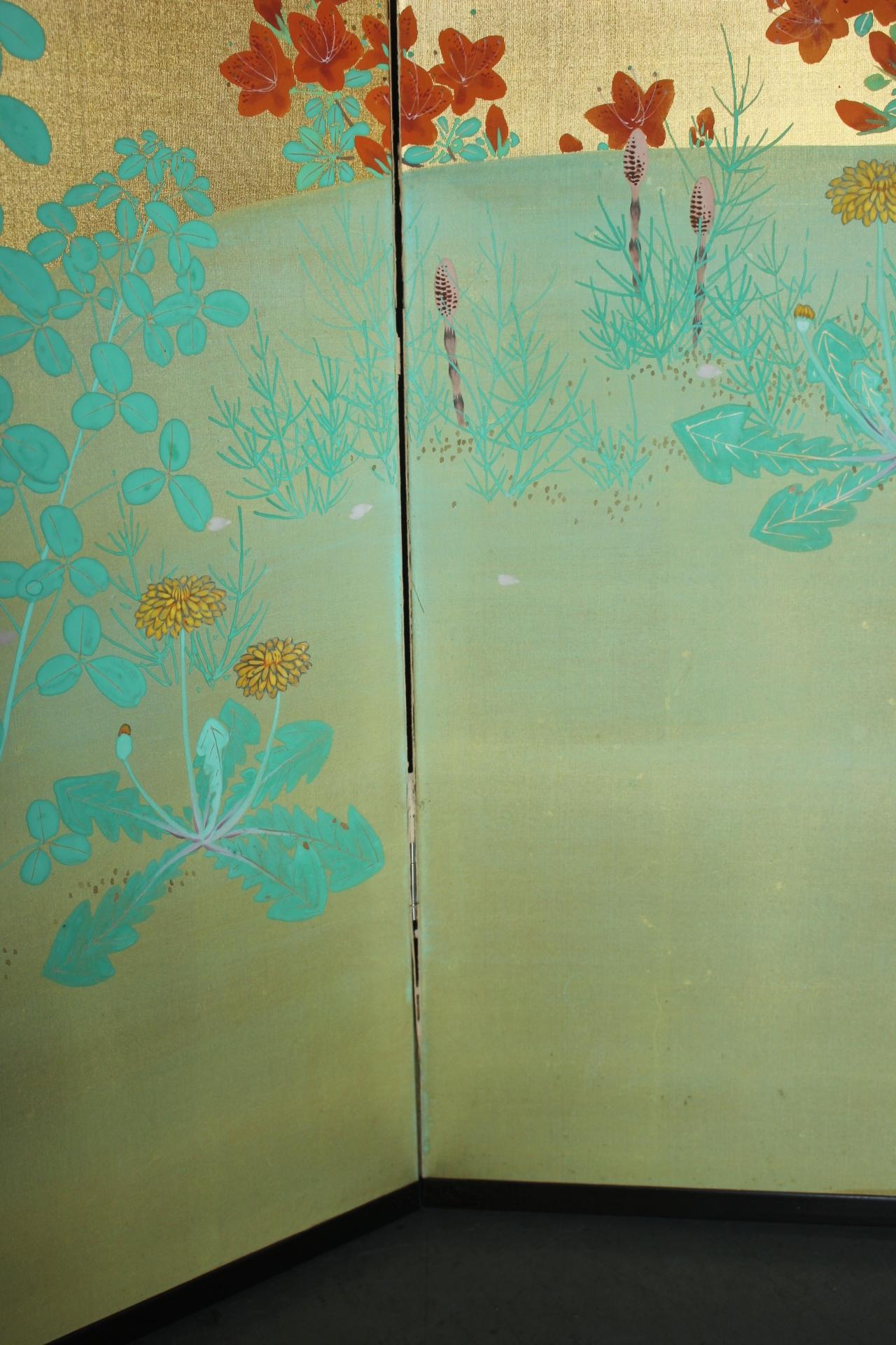 B35 Japanese Antiques Gold background flowers folding screen, 2-panel For Sale 10