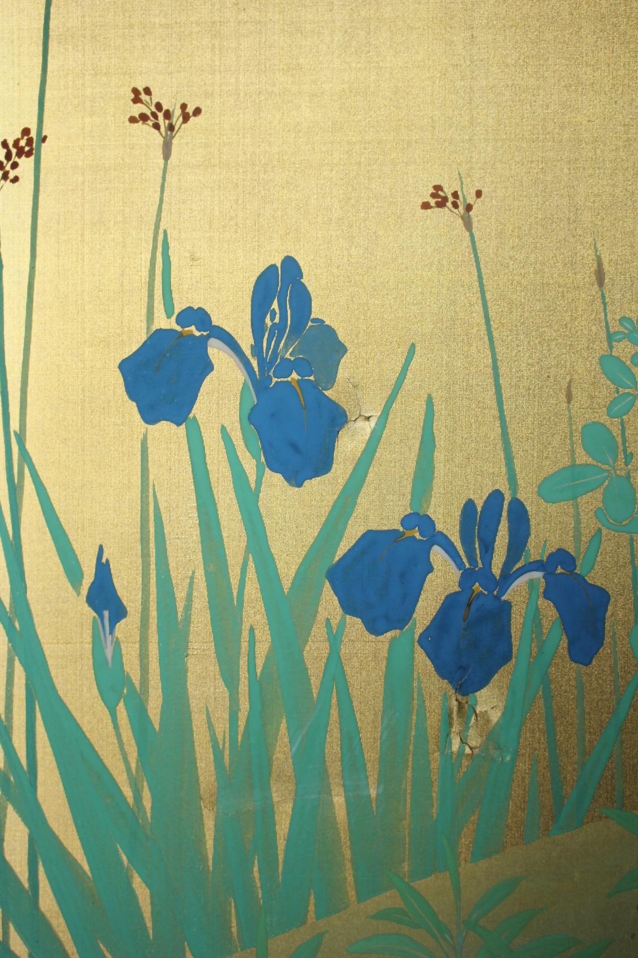 B35 Japanese Antiques Gold background flowers folding screen, 2-panel For Sale 3