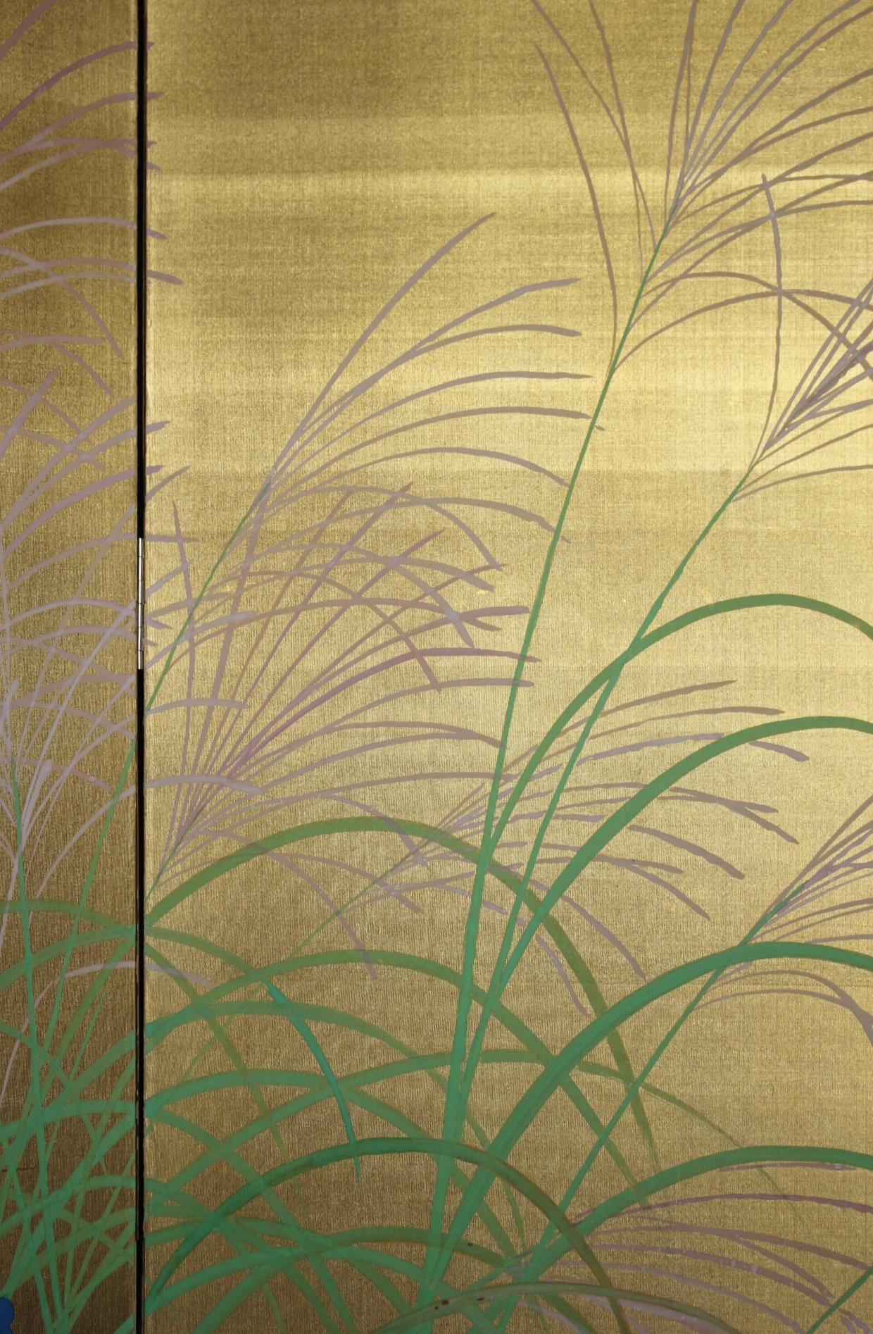 B36 Japanese Antiques Gold background flowers folding screen, 2-panel For Sale 4