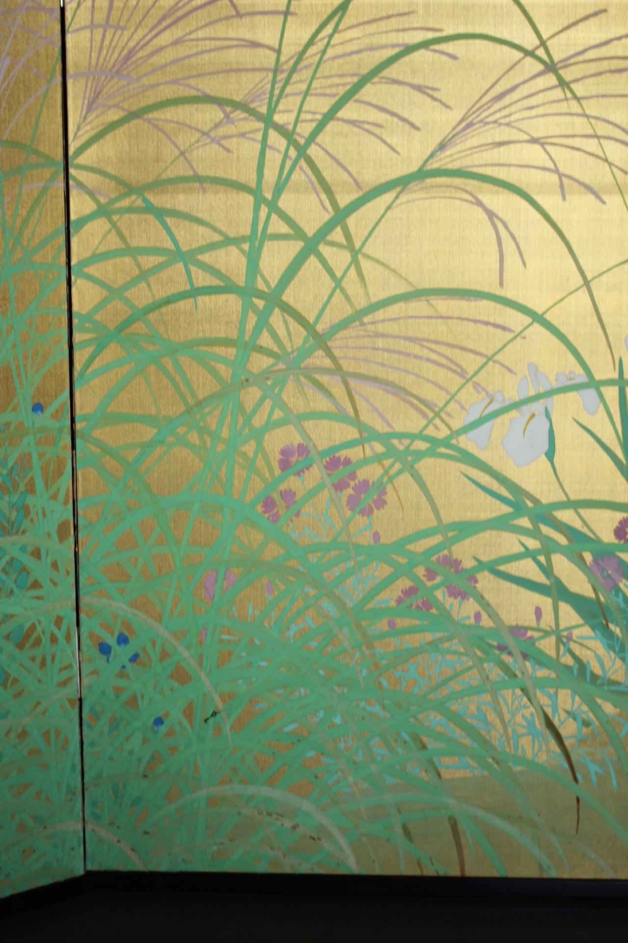 B36 Japanese Antiques Gold background flowers folding screen, 2-panel For Sale 5