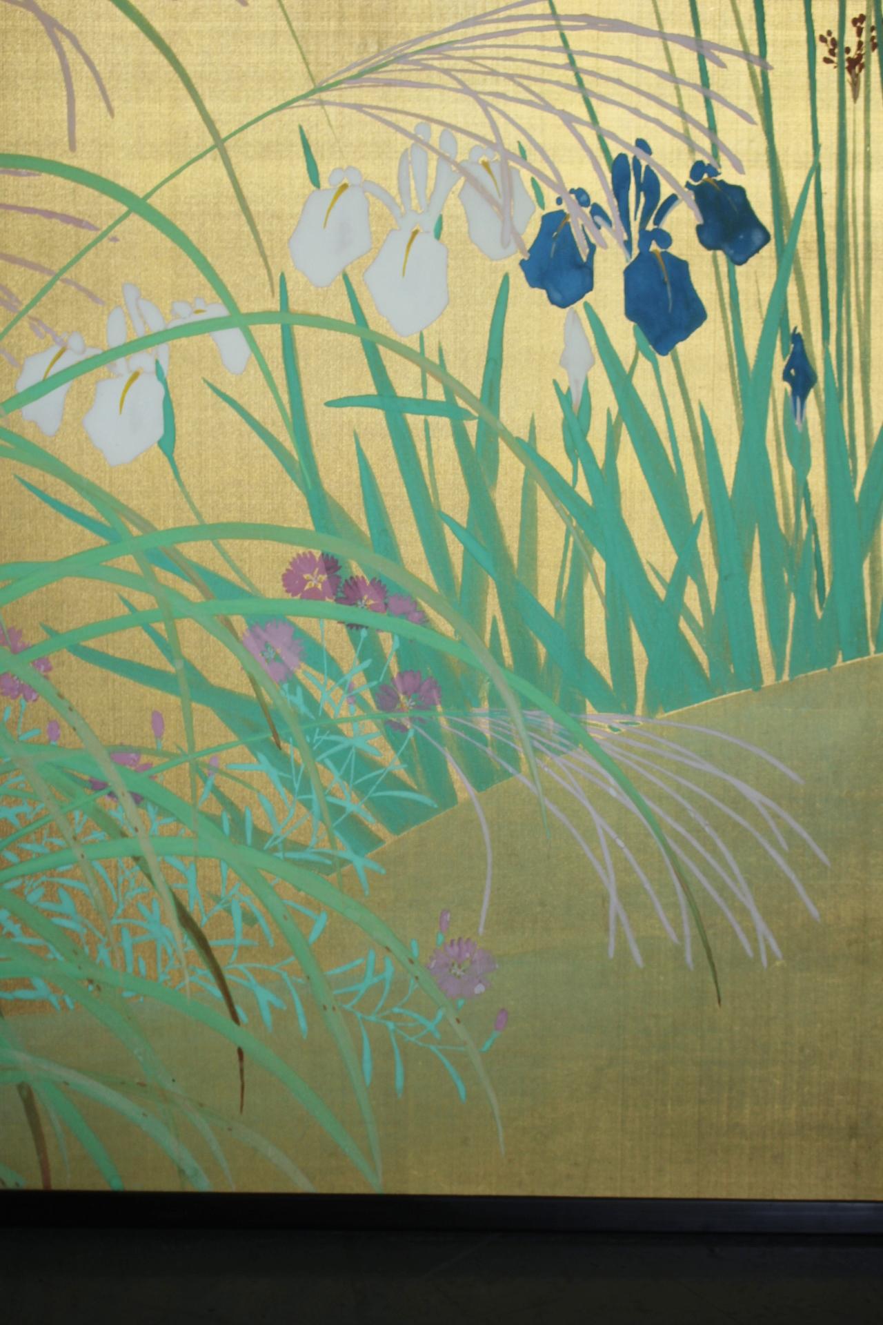 B36 Japanese Antiques Gold background flowers folding screen, 2-panel For Sale 7