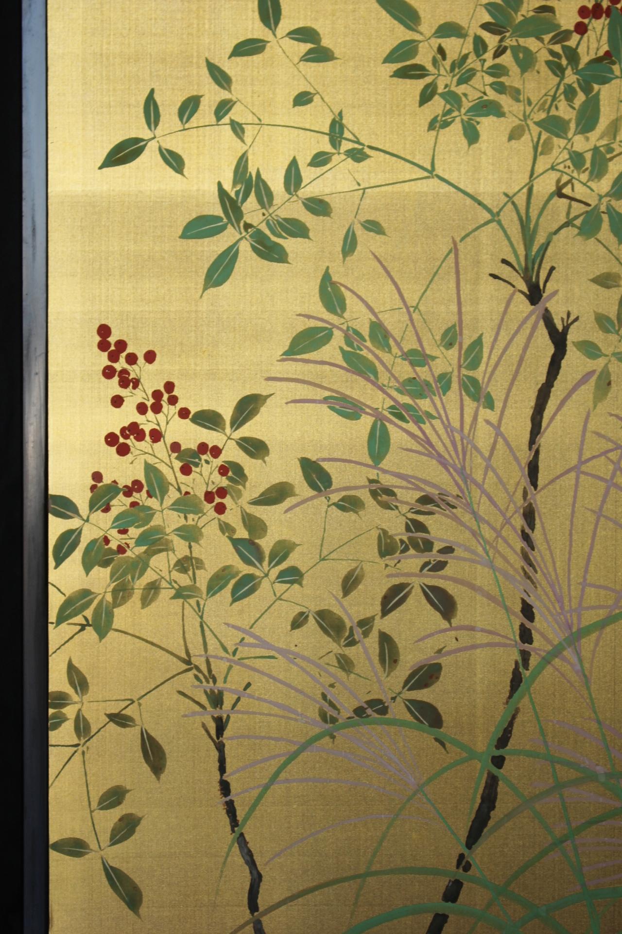 20th Century B36 Japanese Antiques Gold background flowers folding screen, 2-panel For Sale