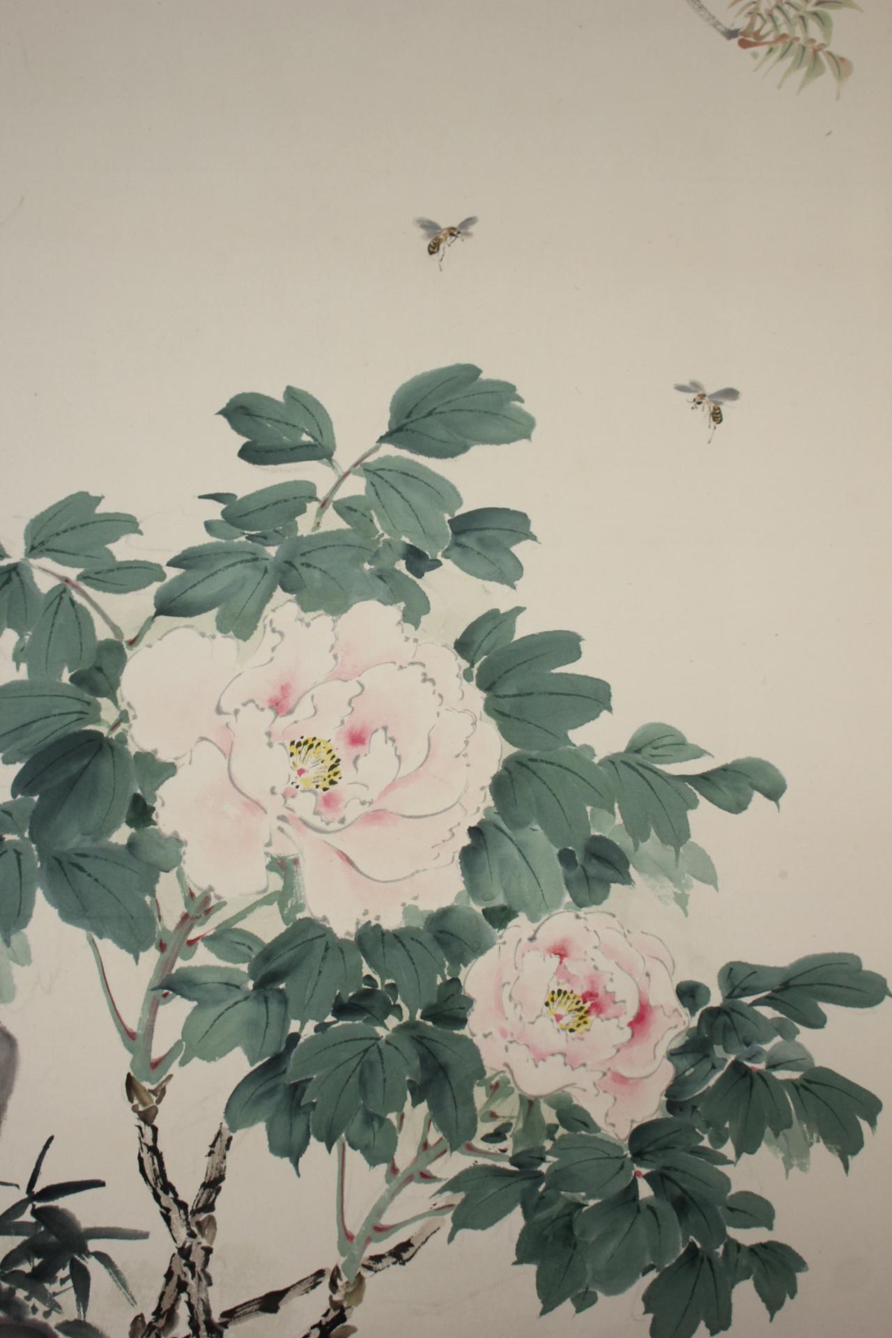 B4 JapaneseAntiques 6panels, Gold back, Flower&bird Chicken Crane, FoldingScreen en venta 3