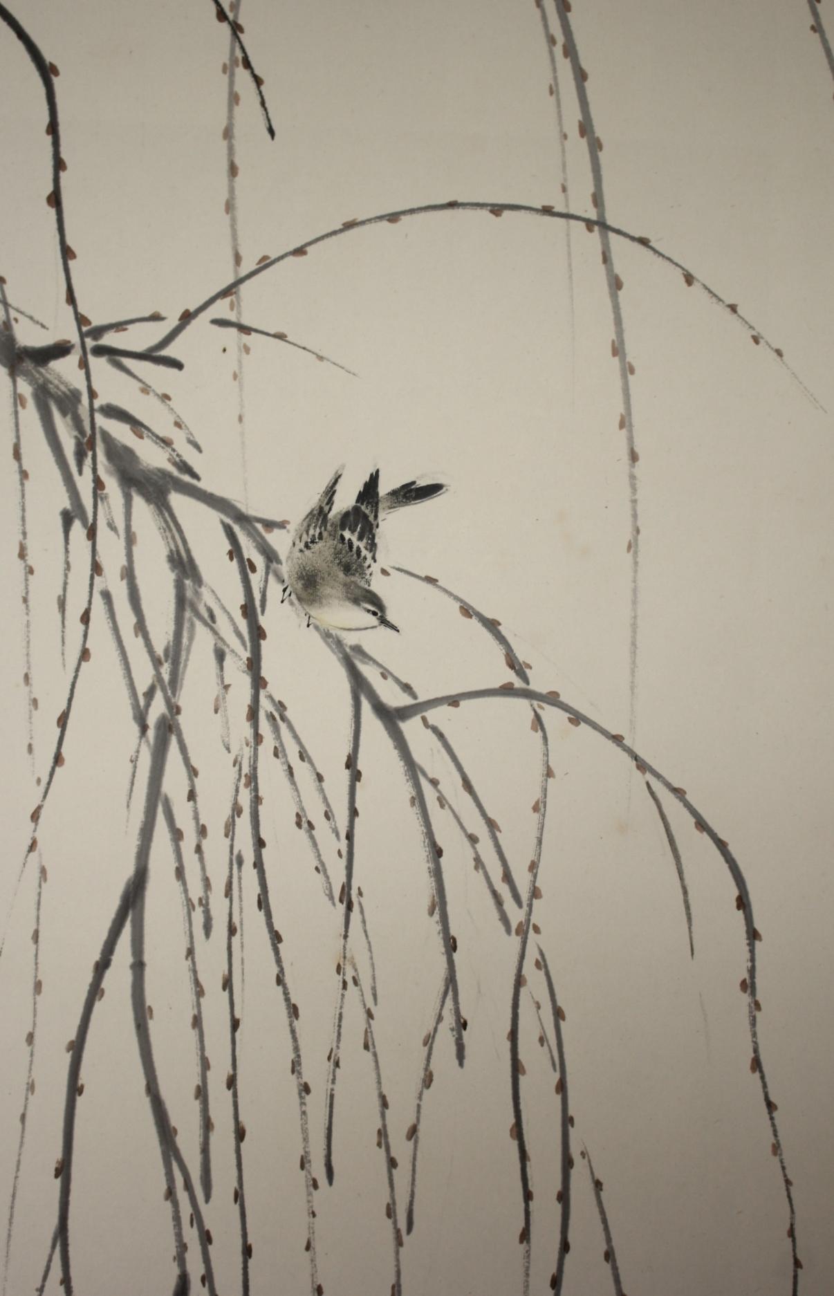 B4 JapaneseAntiques 6panels, Gold back, Flower&bird Chicken Crane, FoldingScreen en venta 9