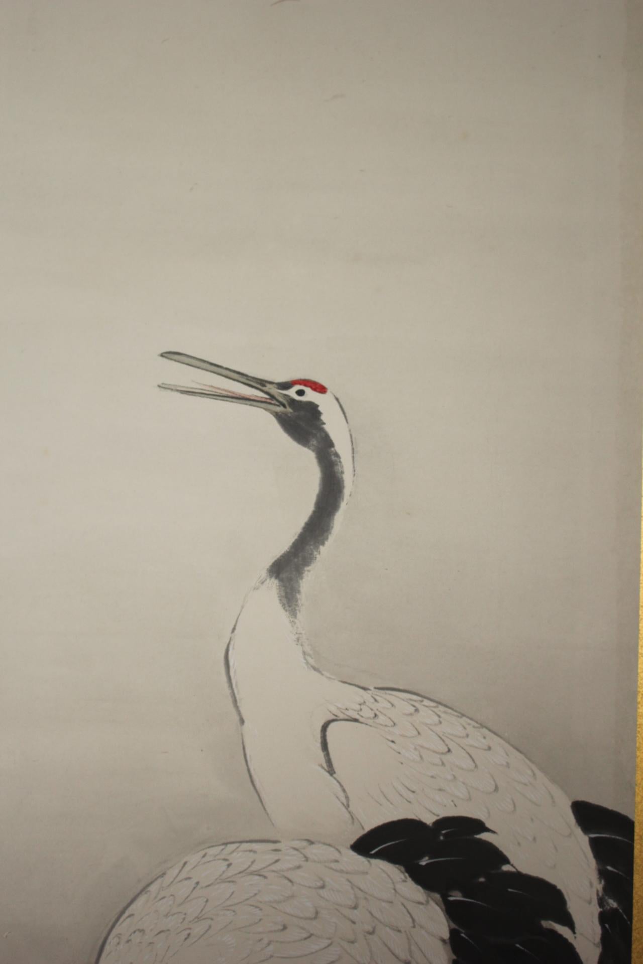 B4 JapaneseAntiques 6panels, Gold back, Flower&bird Chicken Crane, FoldingScreen en venta 11