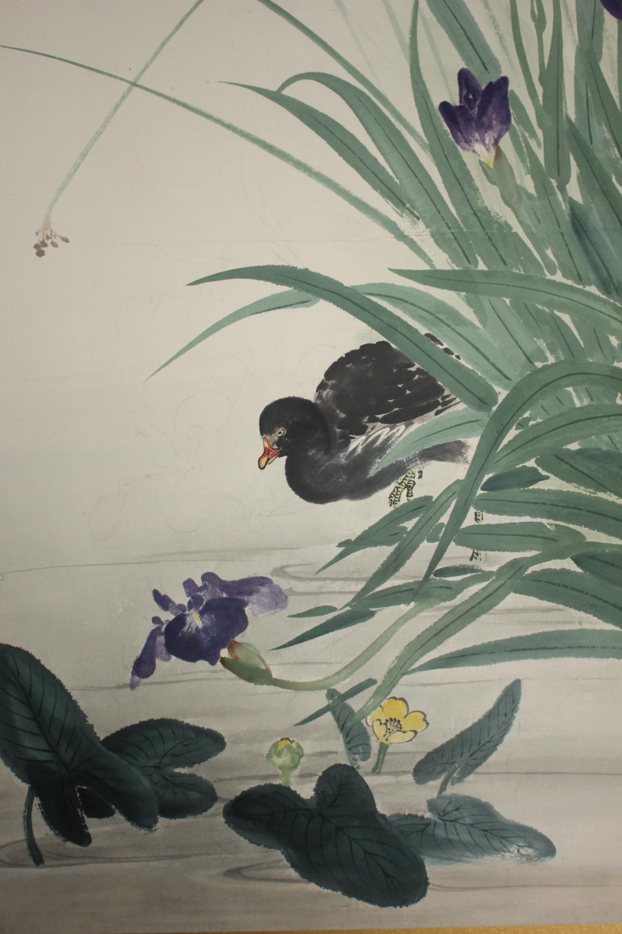 B4 JapaneseAntiques 6panels, Gold back, Flower&bird Chicken Crane, FoldingScreen Papel en venta