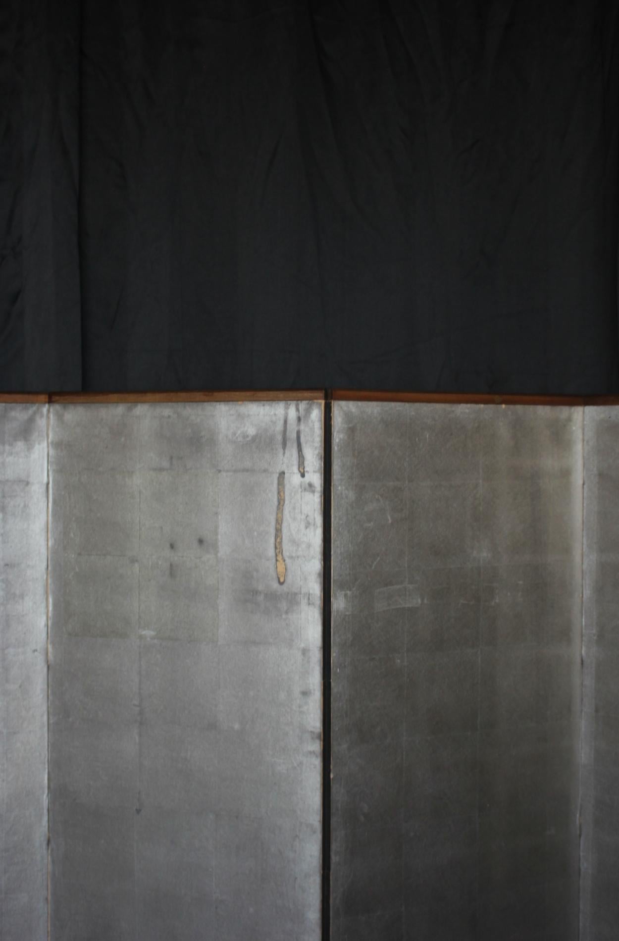 B41 Japanese Antiques 6panels, Silver Paper, folding Screen, brown-rimmed For Sale 7
