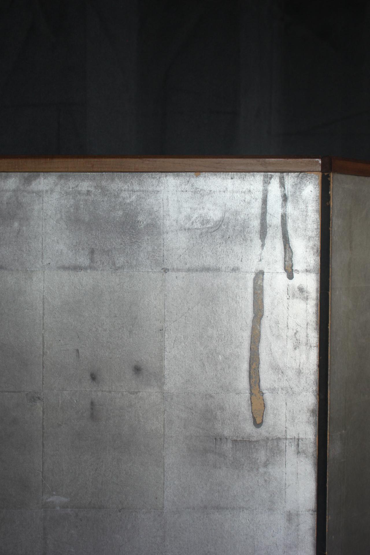 B41 Japanese Antiques 6panels, Silver Paper, folding Screen, brown-rimmed For Sale 8