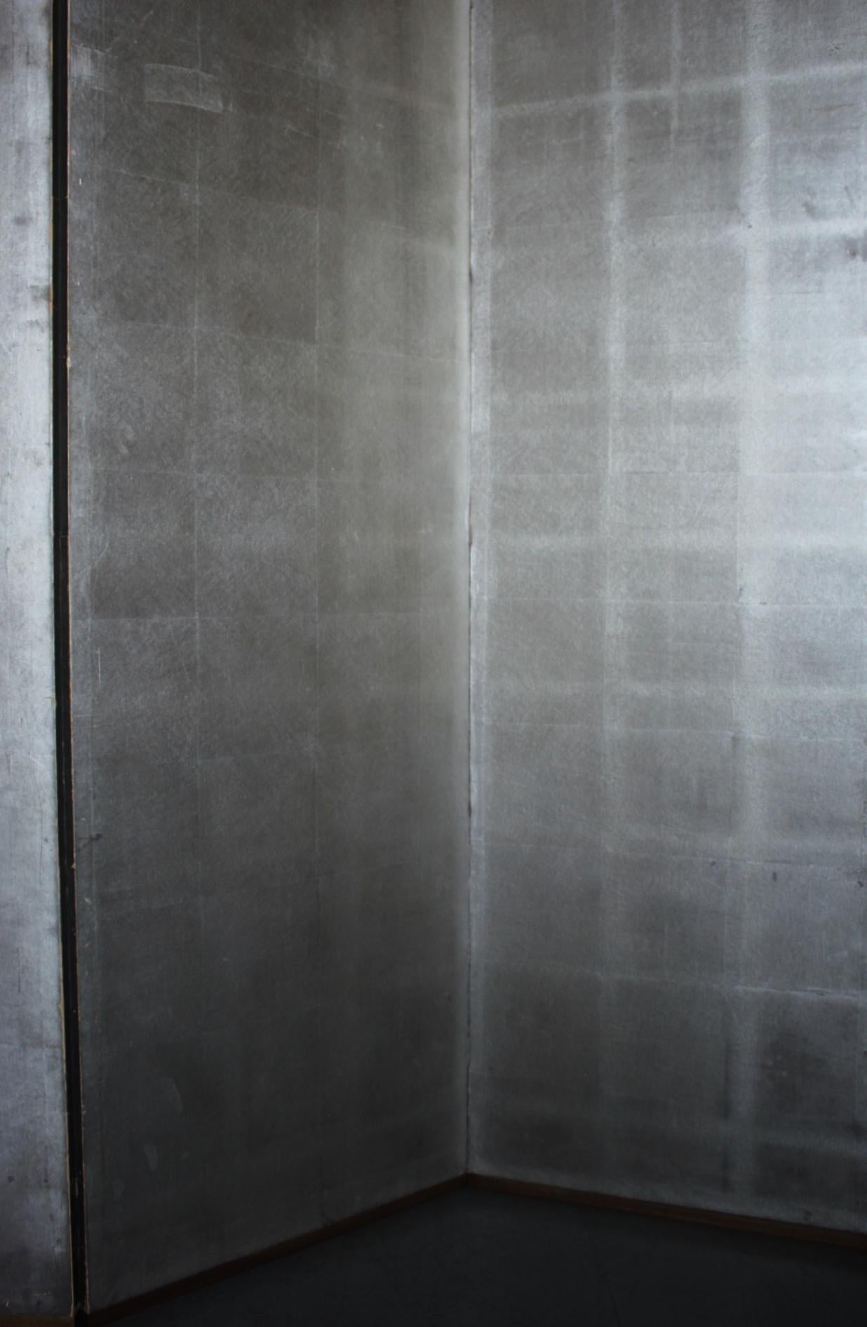 B41 Japanese Antiques 6panels, Silver Paper, folding Screen, brown-rimmed For Sale 10