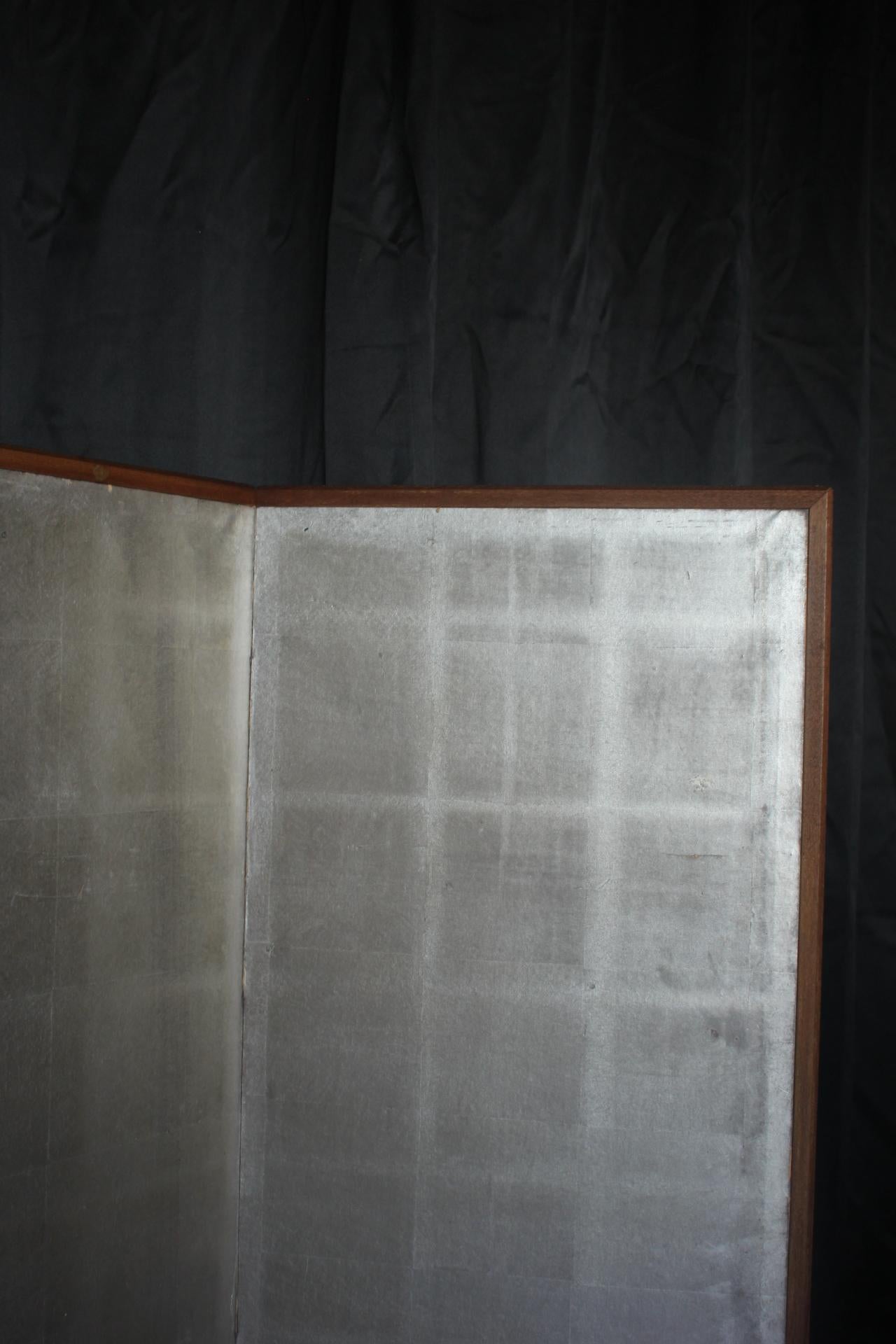 B41 Japanese Antiques 6panels, Silver Paper, folding Screen, brown-rimmed For Sale 12
