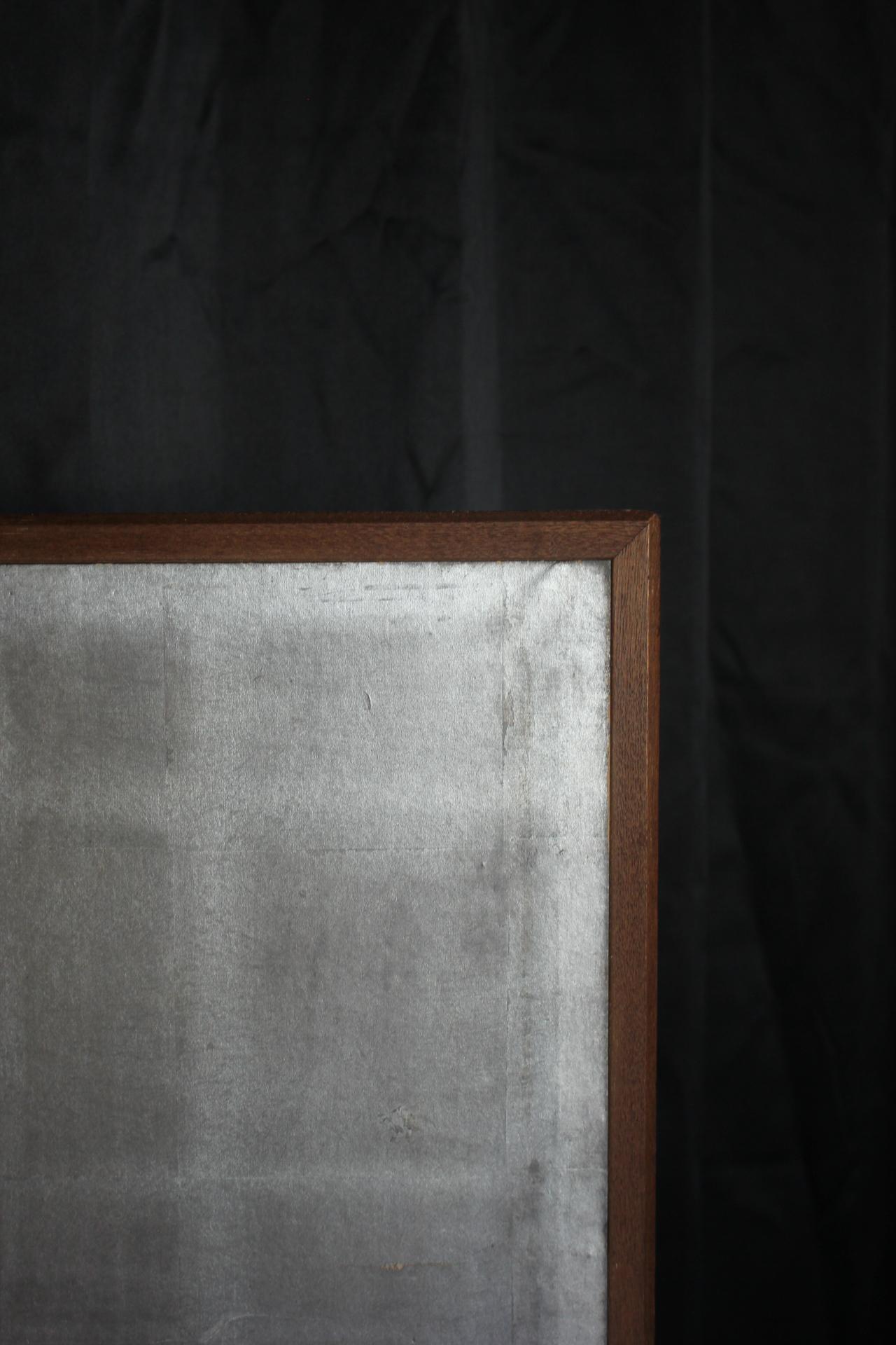 B41 Japanese Antiques 6panels, Silver Paper, folding Screen, brown-rimmed For Sale 14