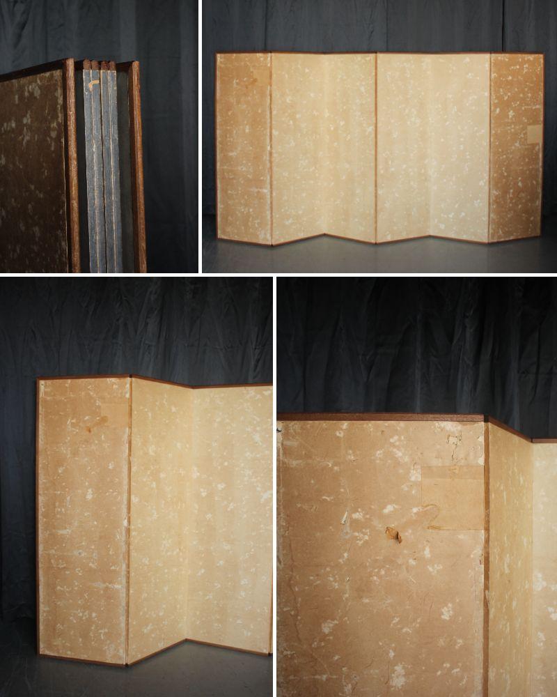B41 Japanese Antiques 6panels, Silver Paper, folding Screen, brown-rimmed For Sale 15