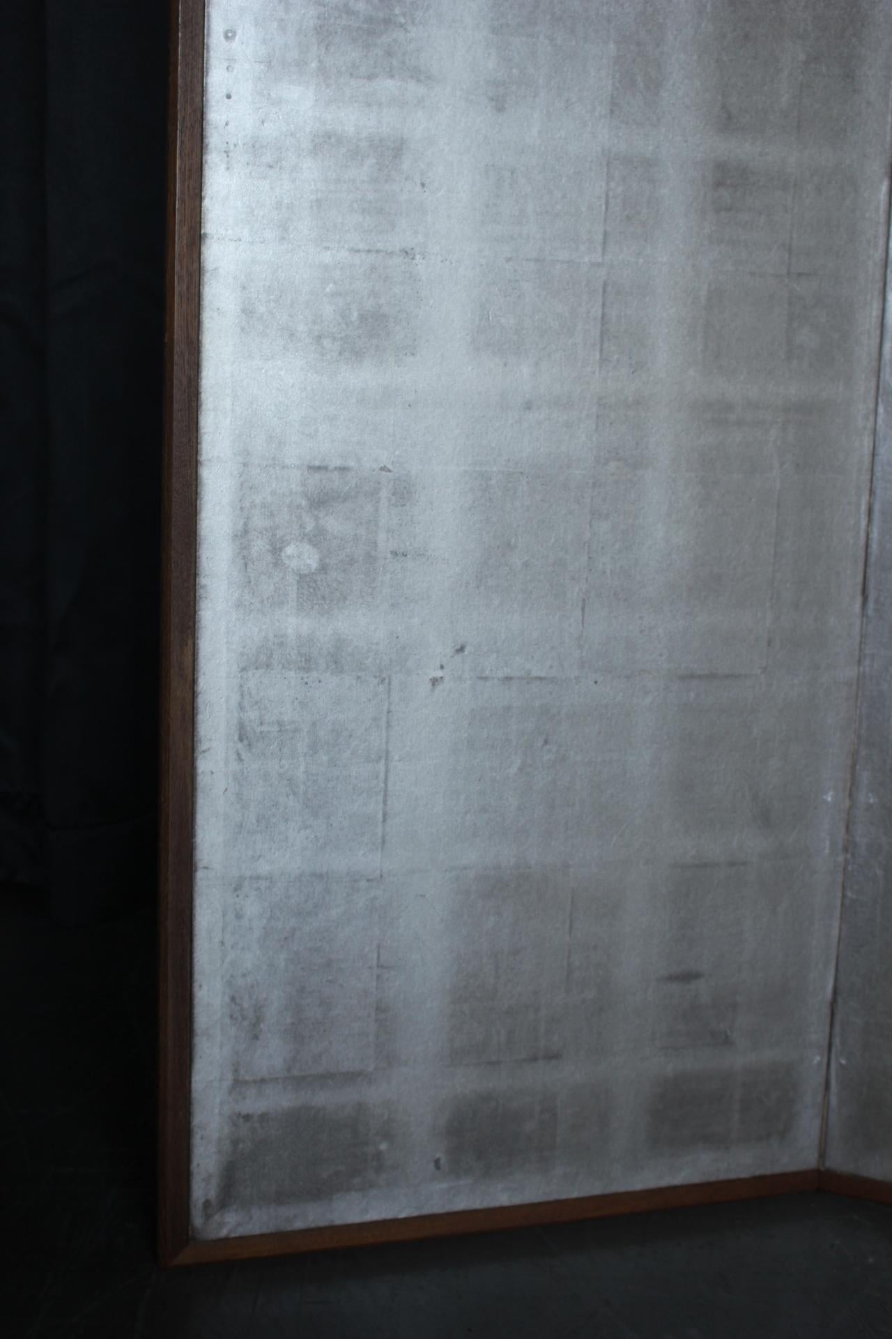 B41 Japanese Antiques 6panels, Silver Paper, folding Screen, brown-rimmed For Sale 2