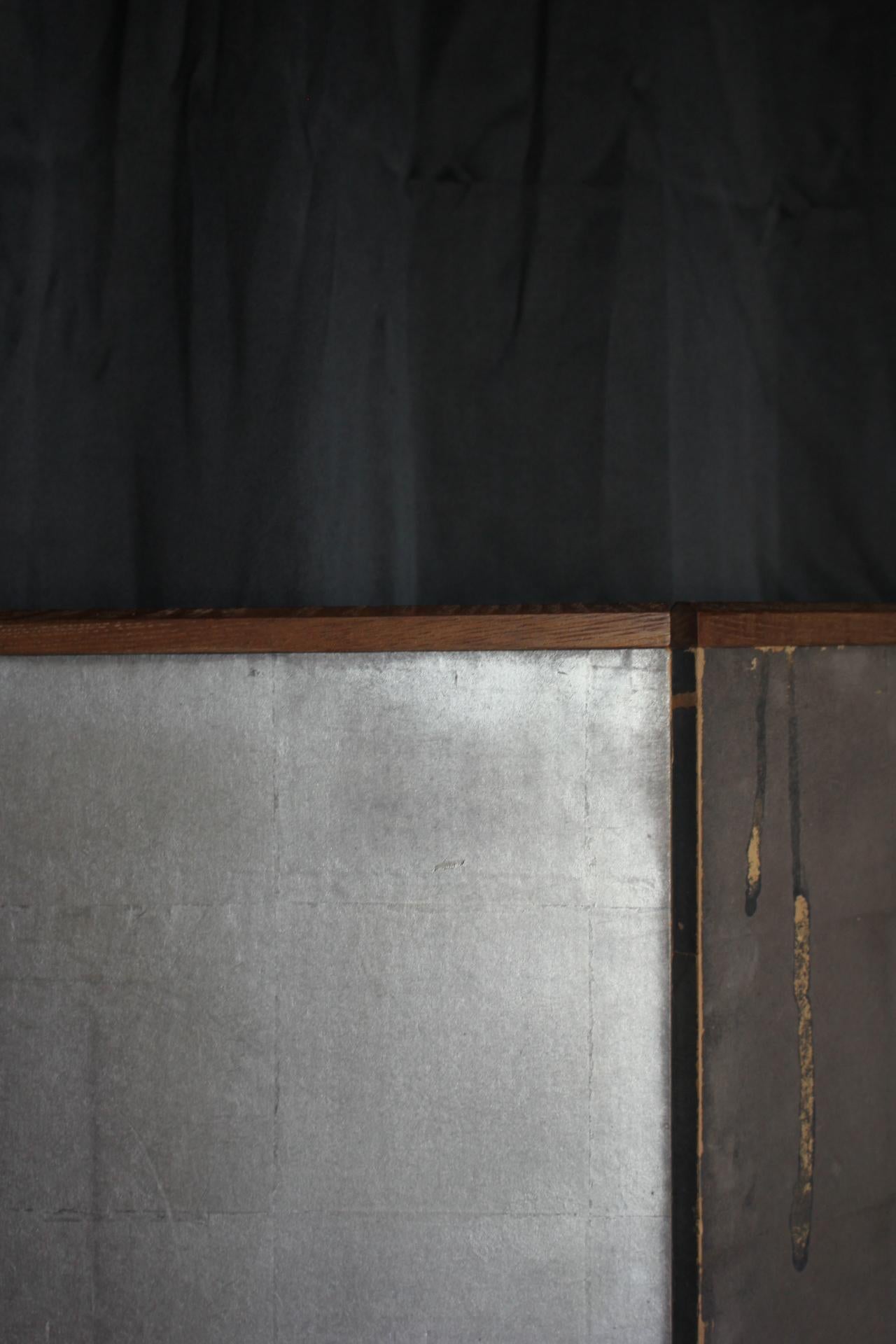 B41 Japanese Antiques 6panels, Silver Paper, folding Screen, brown-rimmed For Sale 4