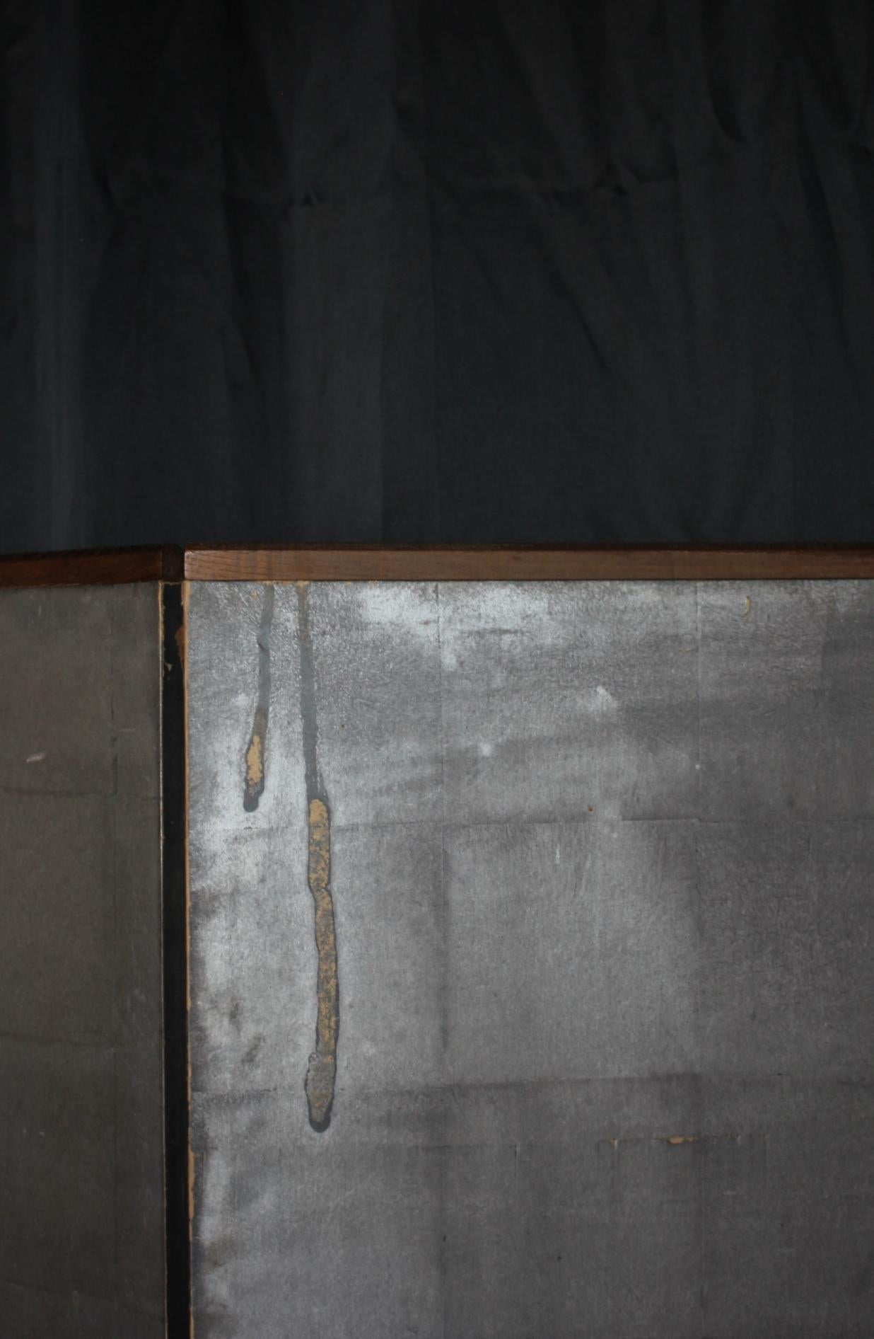 B41 Japanese Antiques 6panels, Silver Paper, folding Screen, brown-rimmed For Sale 5