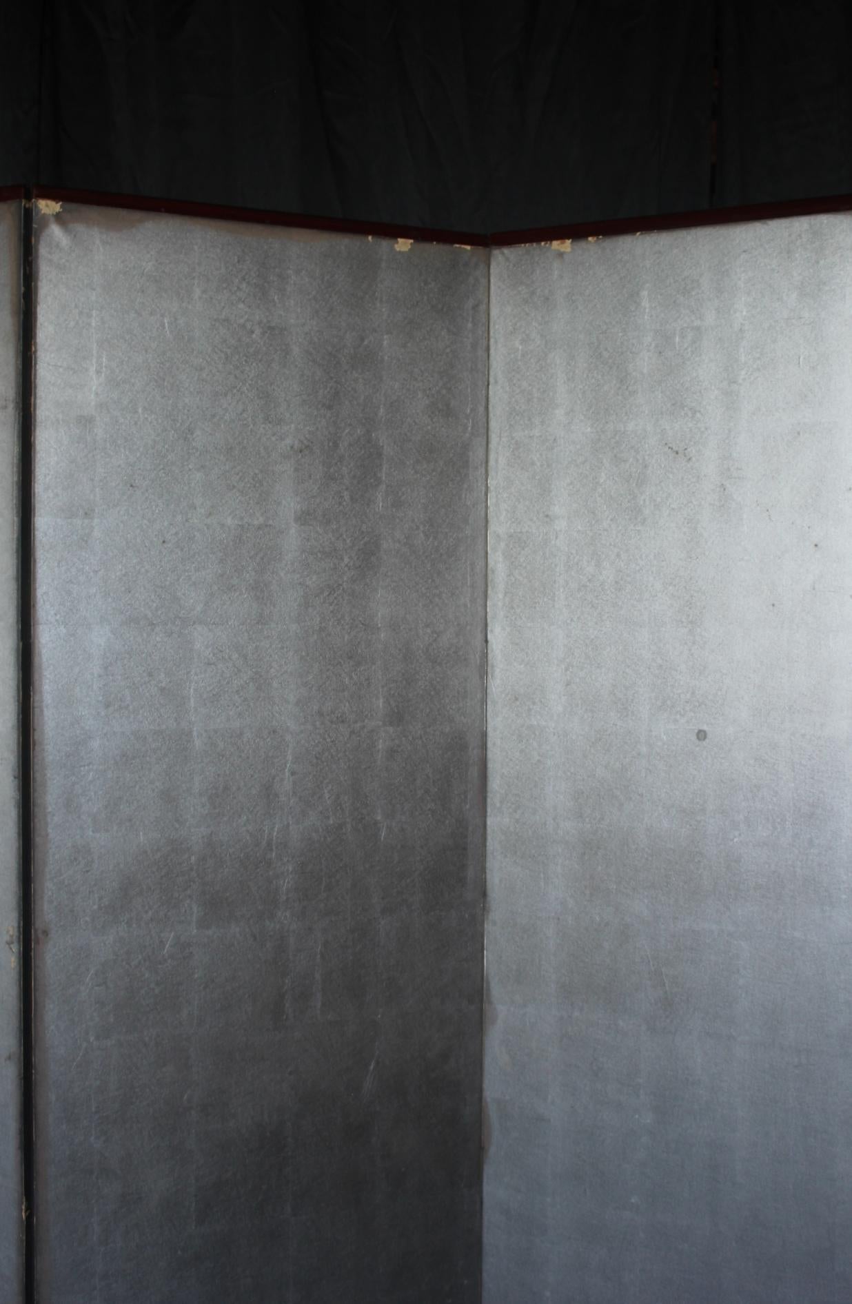 B42 Japanese Antiques 6panels, Silver Paper, folding Screen, red-rimmed For Sale 10