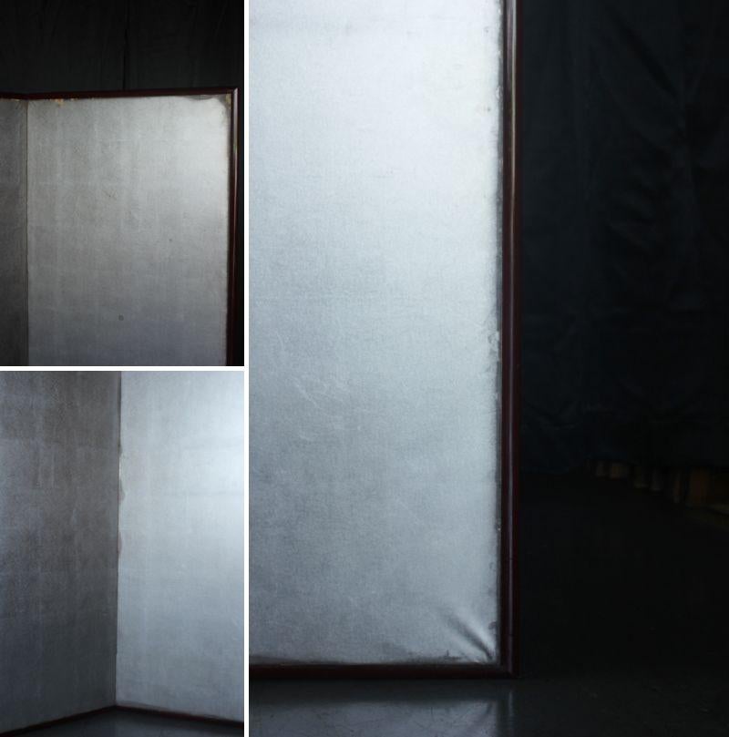B42 Japanese Antiques 6panels, Silver Paper, folding Screen, red-rimmed For Sale 13