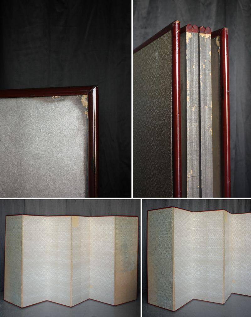 B42 Japanese Antiques 6panels, Silver Paper, folding Screen, red-rimmed For Sale 14