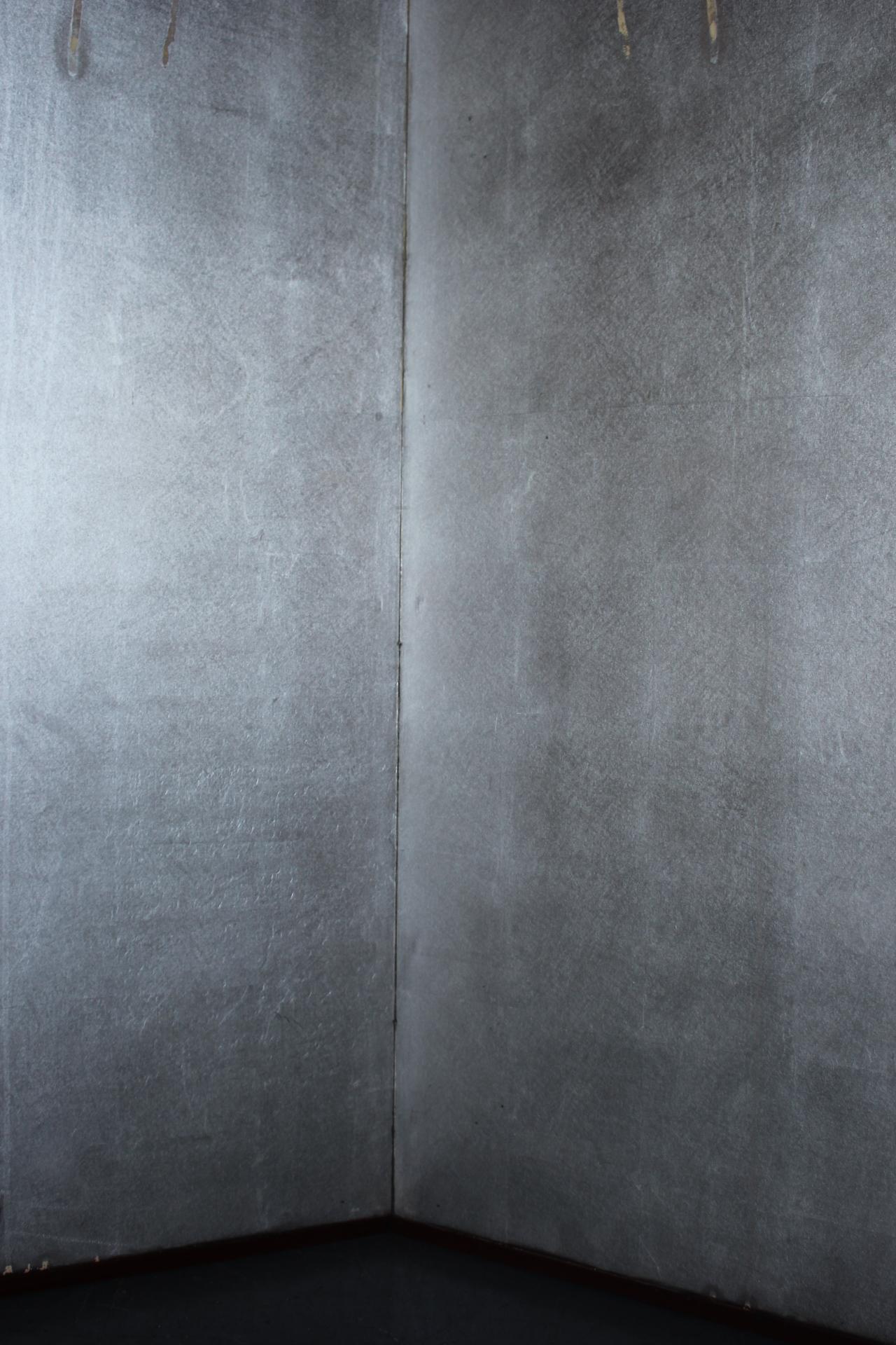 B42 Japanese Antiques 6panels, Silver Paper, folding Screen, red-rimmed For Sale 3