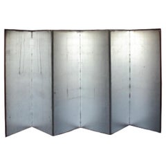 Vintage B42 Japanese Antiques 6panels, Silver Paper, folding Screen, red-rimmed