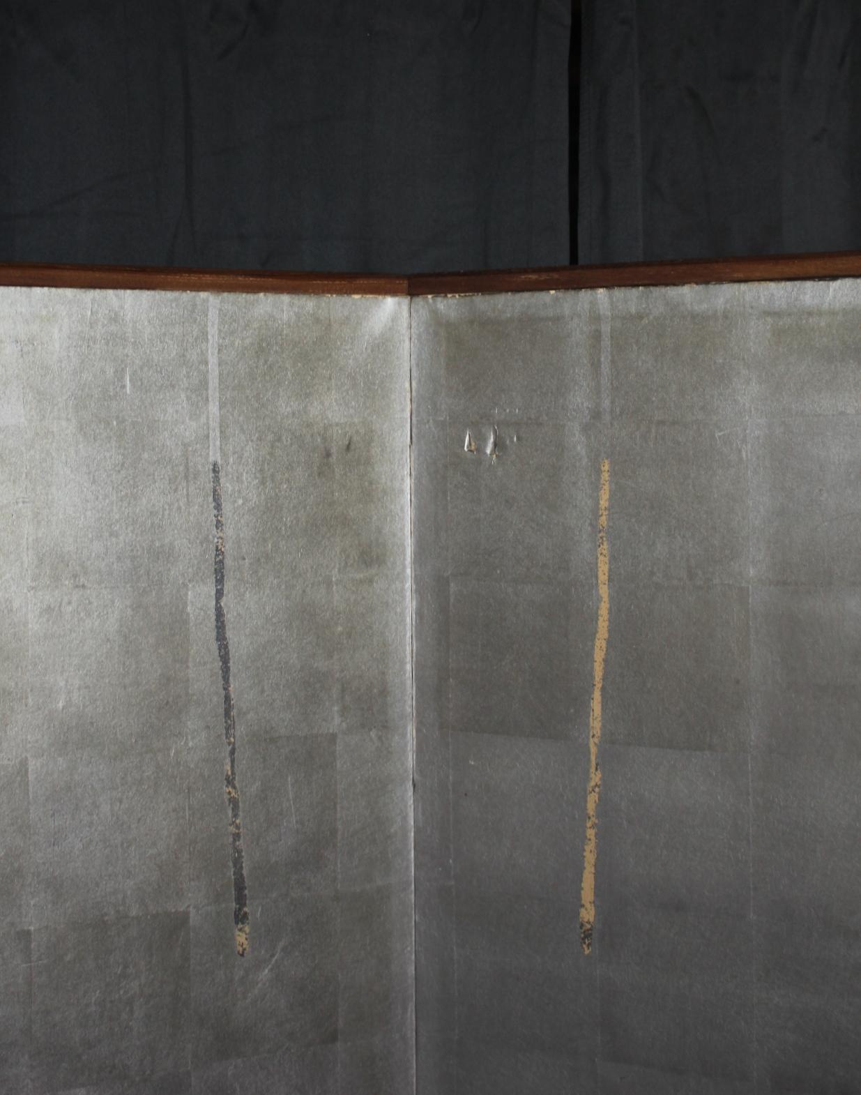 B46 Old Japanese 6panels, Silver Paper, folding Screen, brown-rimmed For Sale 7