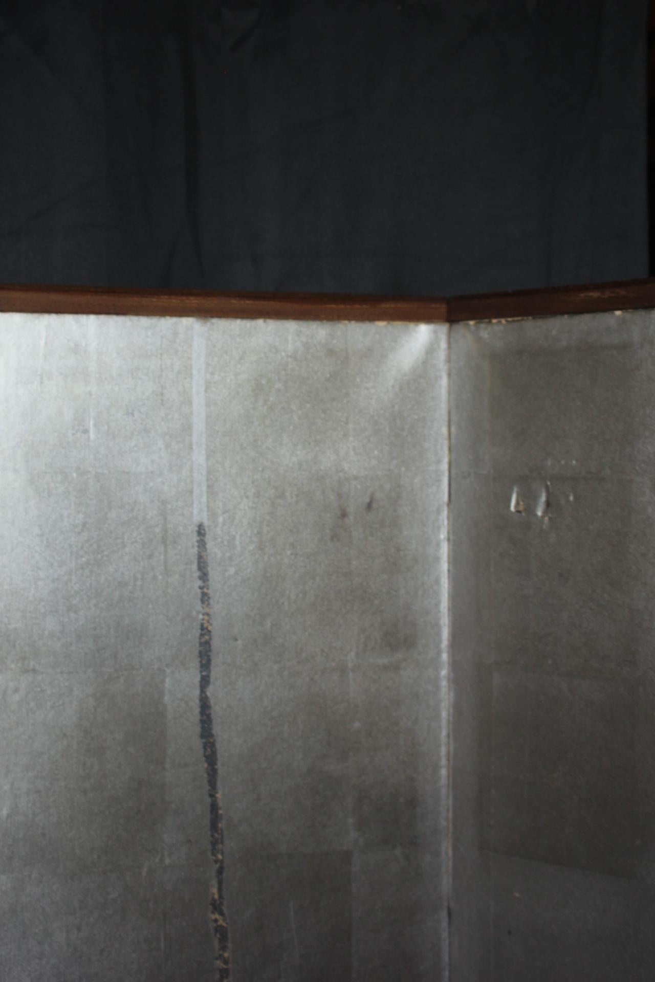 B46 Old Japanese 6panels, Silver Paper, folding Screen, brown-rimmed For Sale 8