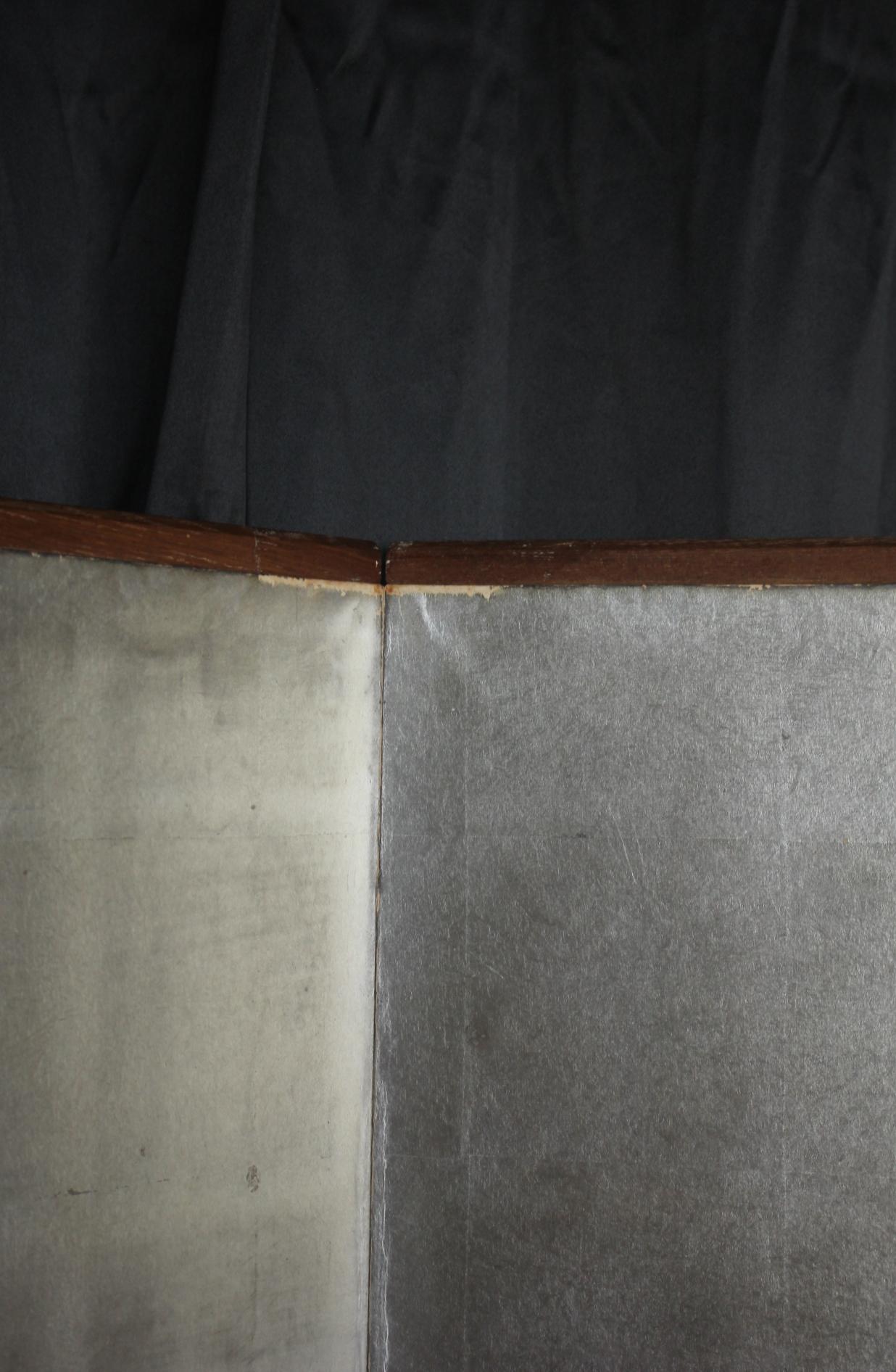 B46 Old Japanese 6panels, Silver Paper, folding Screen, brown-rimmed For Sale 1