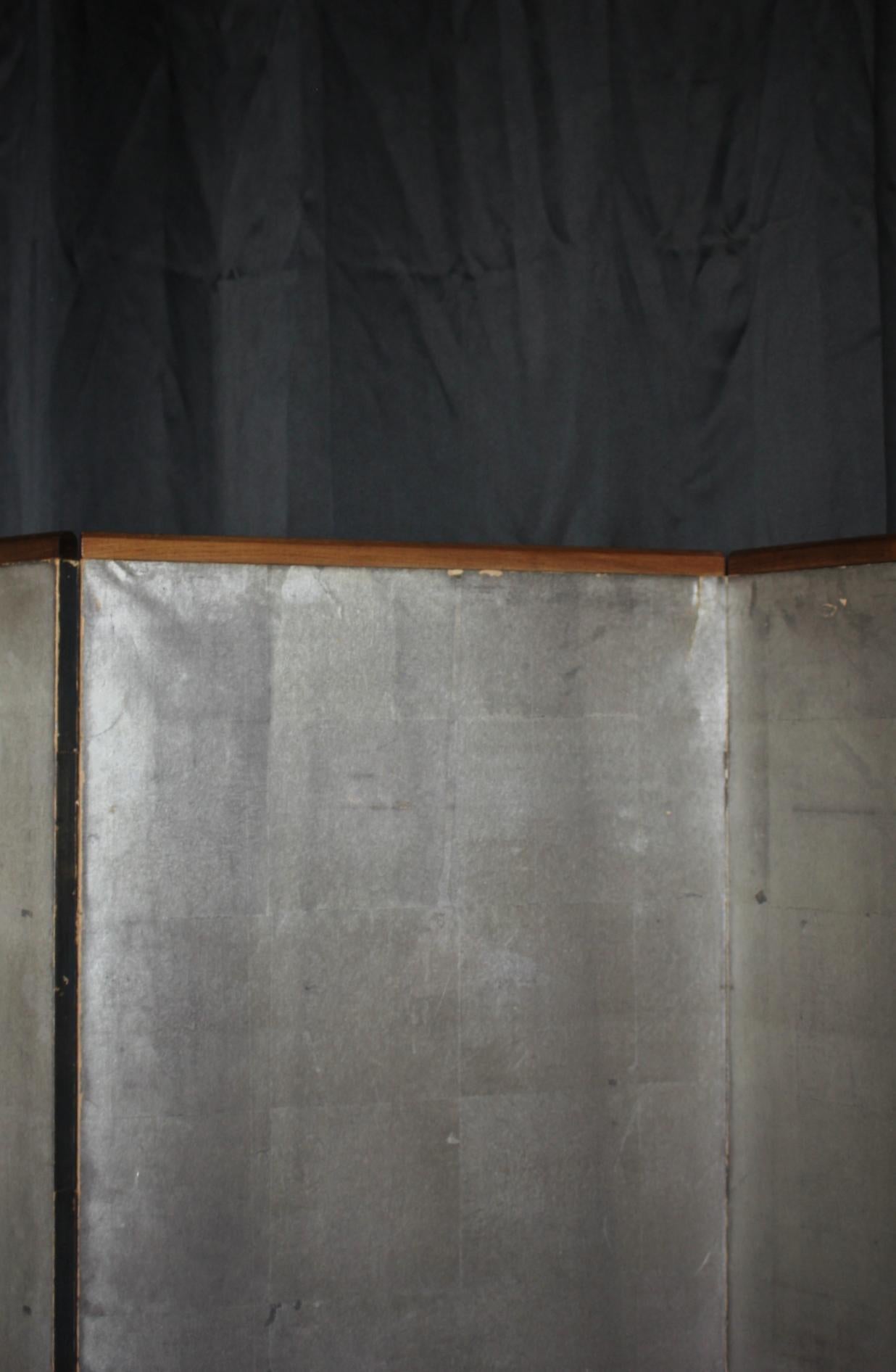 B46 Old Japanese 6panels, Silver Paper, folding Screen, brown-rimmed For Sale 3